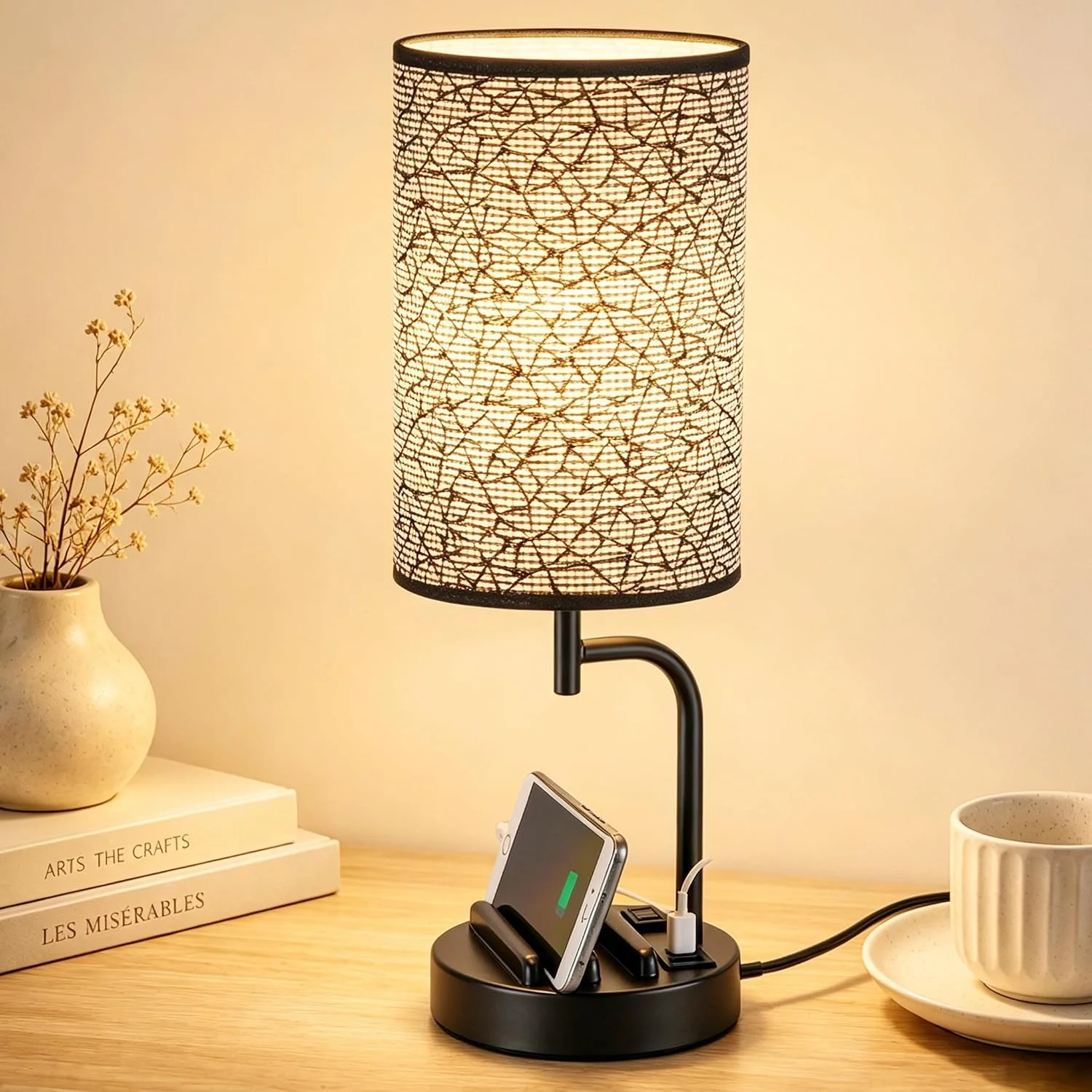 Dreamholder Touch Control USB Table Lamp with USB C/A & AC Outlet, Dimmable, Bulb Included - Image 7