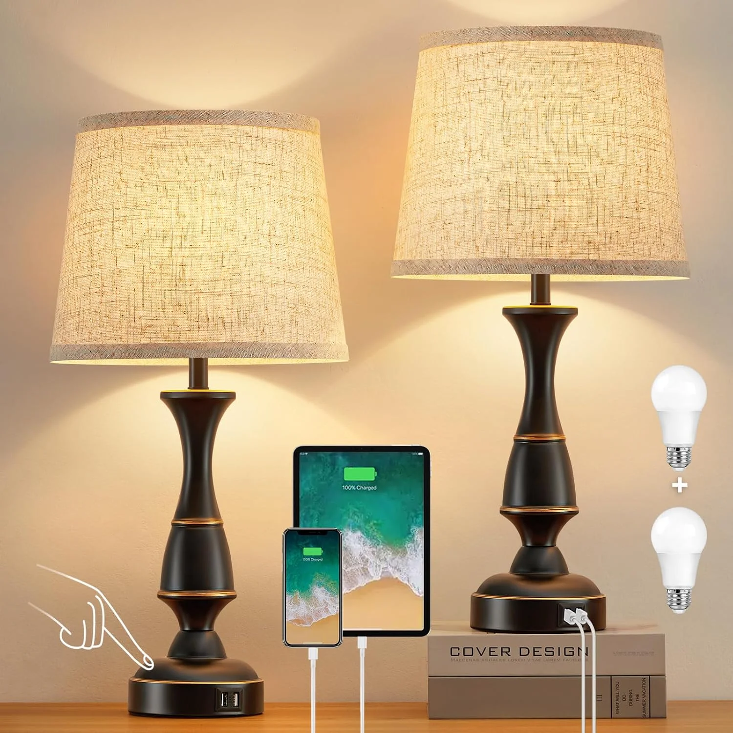 Luvkczc Table Lamp Set of 2, 19 Farmhouse Vintage Bedside Lamps for Living Room & Bedroom - Image 11