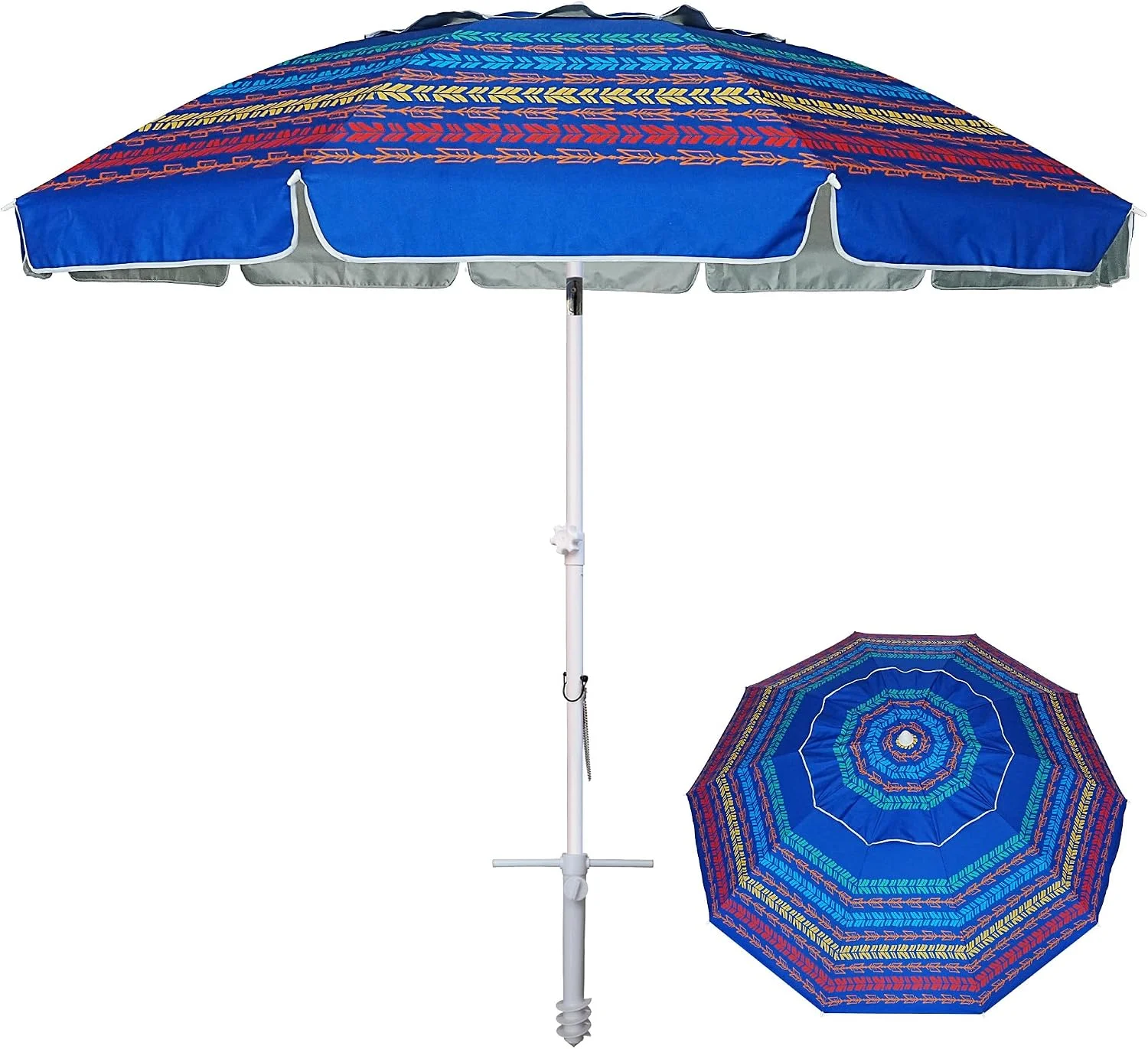 AMMSUN 8 Feet Large Beach Umbrella with Sand Anchor Heavy Duty High Wind Portable Outdoor Umbrellas UV 50+ Protection - Image 5
