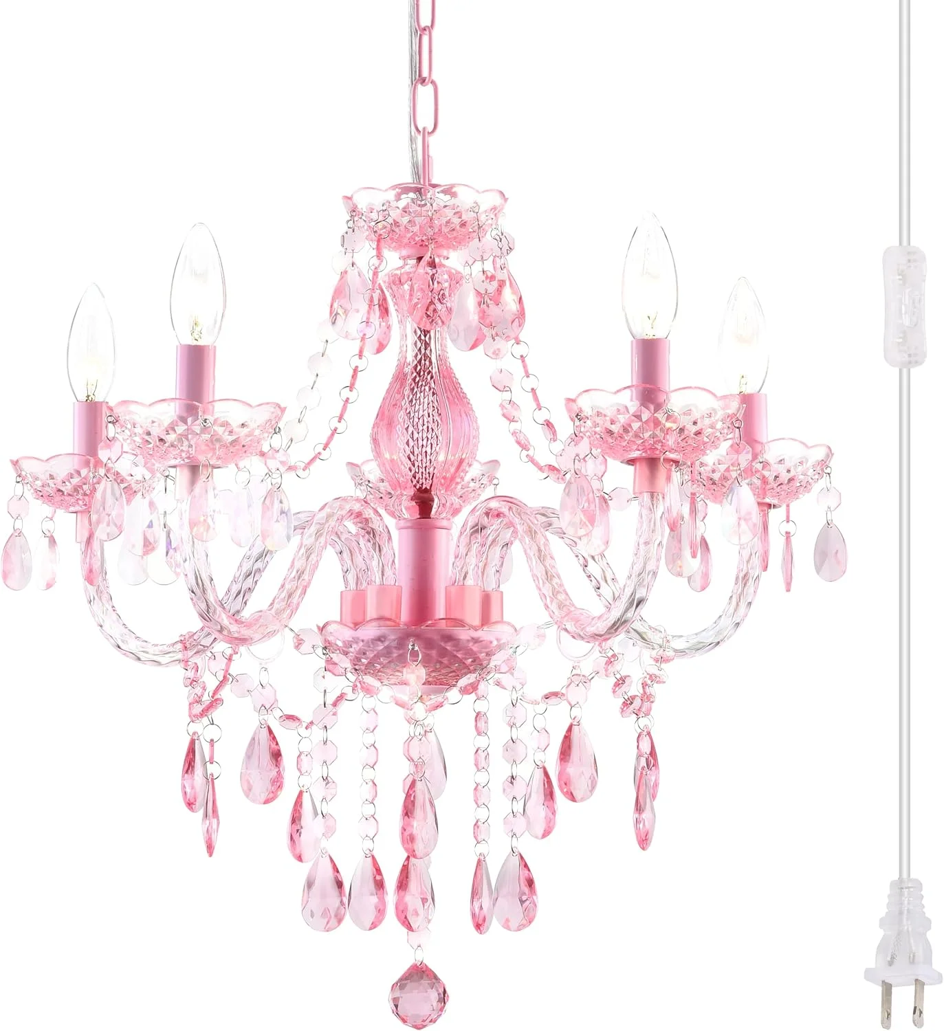 Acrylic Crystal Clear Chandelier 5-Light Pendant Ceiling Lighting Fixture | Modern Acrylic Crystals & Beads - Image 3