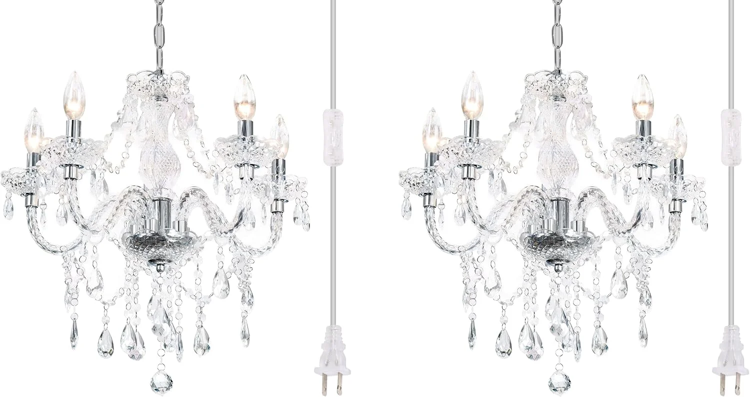 Acrylic Crystal Clear Chandelier 5-Light Pendant Ceiling Lighting Fixture | Modern Acrylic Crystals & Beads - Image 2