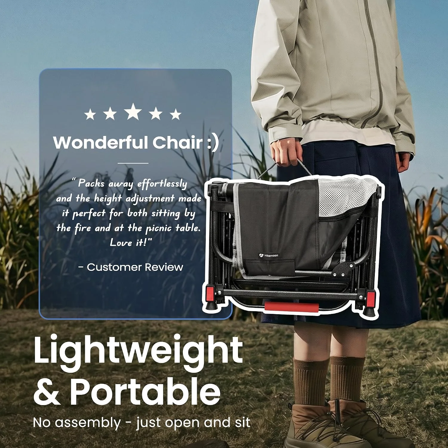 HIKEMOON Folding Camping Director Chairs, Adjustable Height - Image 7