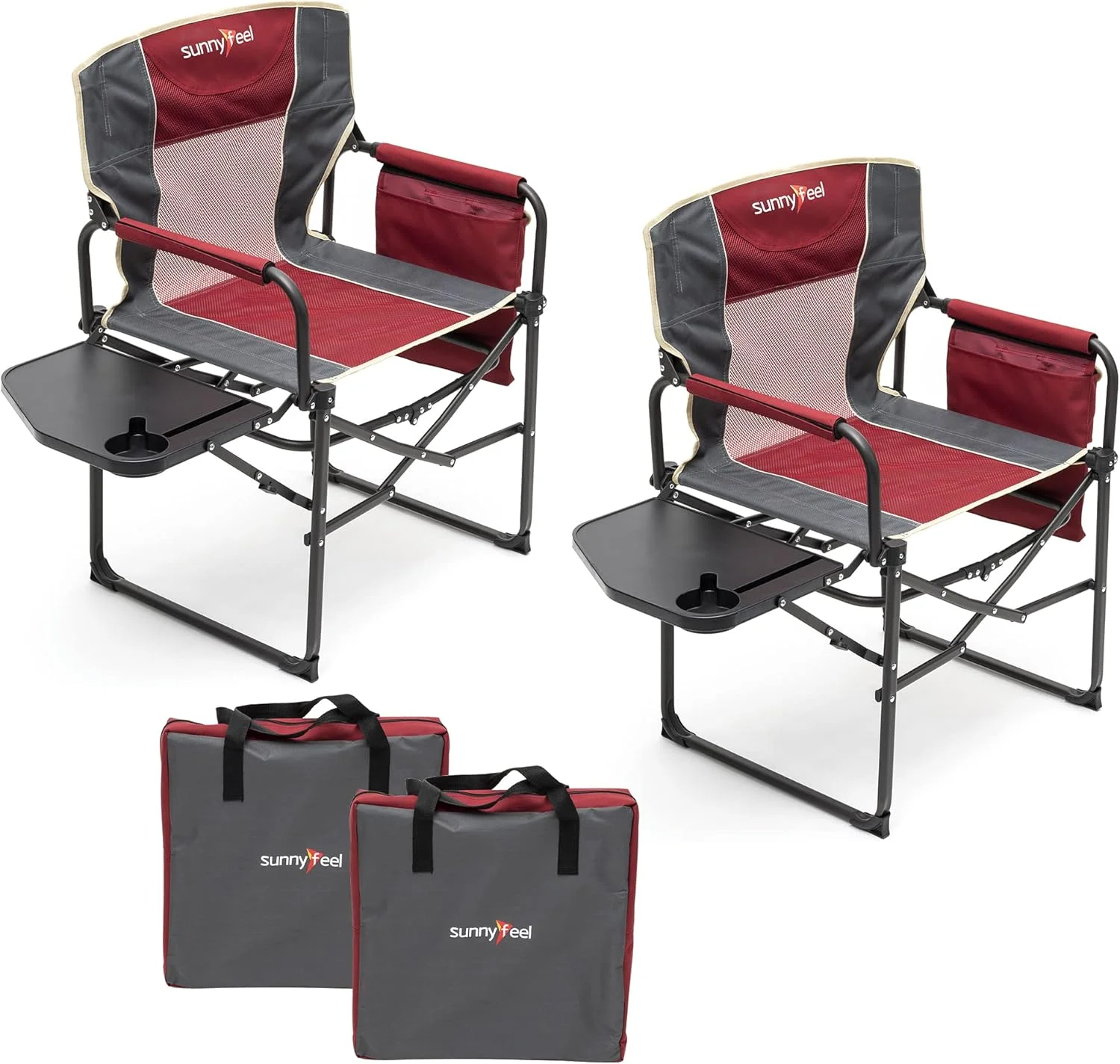 SUNNYFEEL Camping Directors Chair, Heavy Duty, Oversized Portable Folding Chair with Side Table