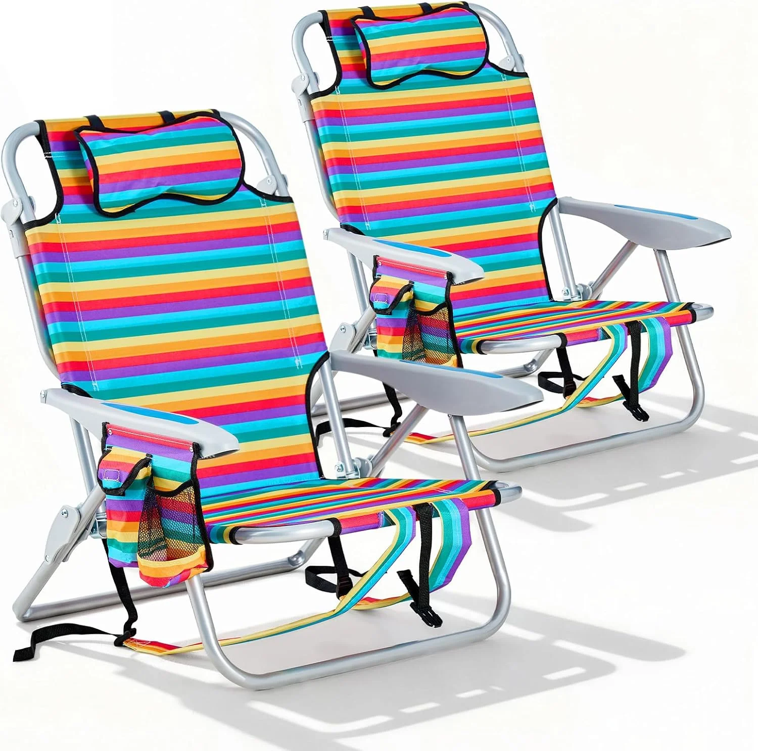 Canpsky 2 Pack Lightweight Portable Camping Beach Chair for Adults, Outdoor Lay Flat Folding Beach Chairs with 5 - Image 4