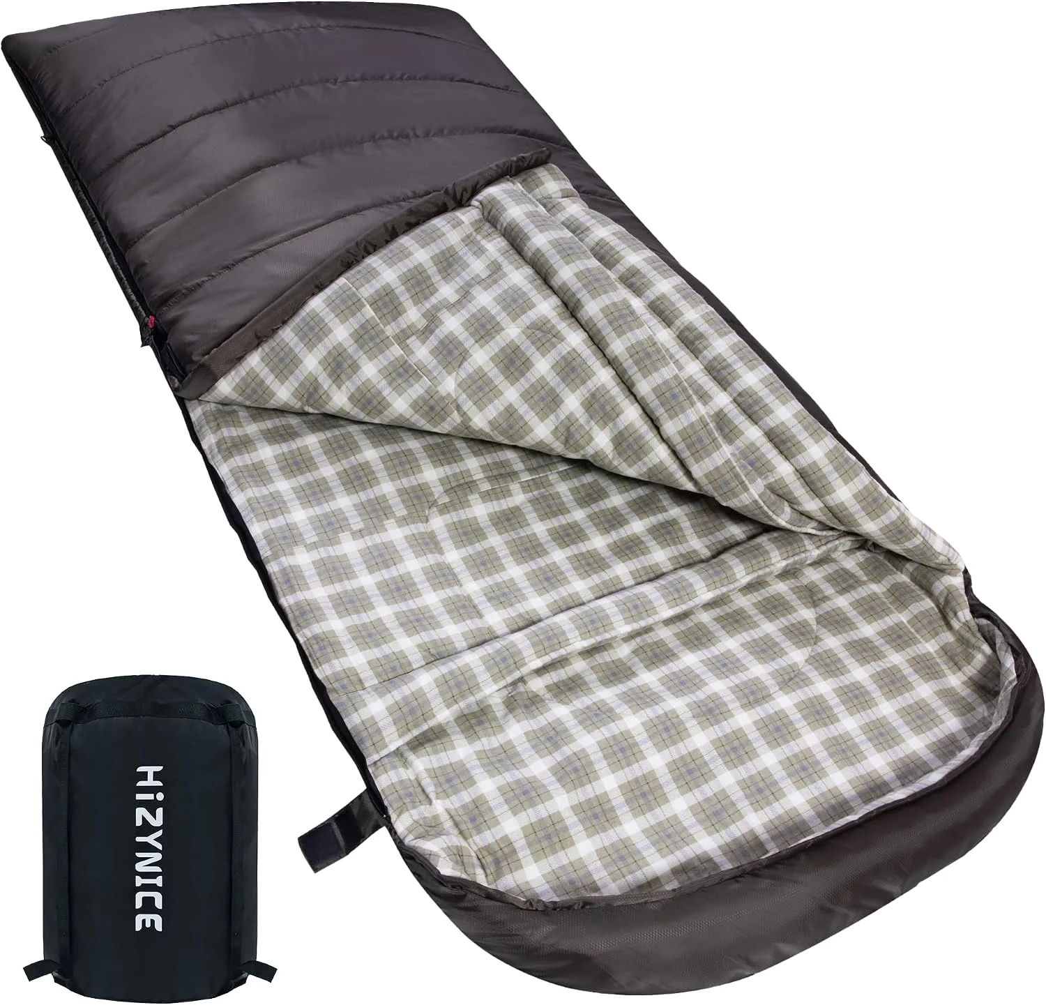 HiZYNICE Cold Weather Sleeping Bag 100% Cotton Flannel XXL for Adults Big and Tall, Free Compression Sack
