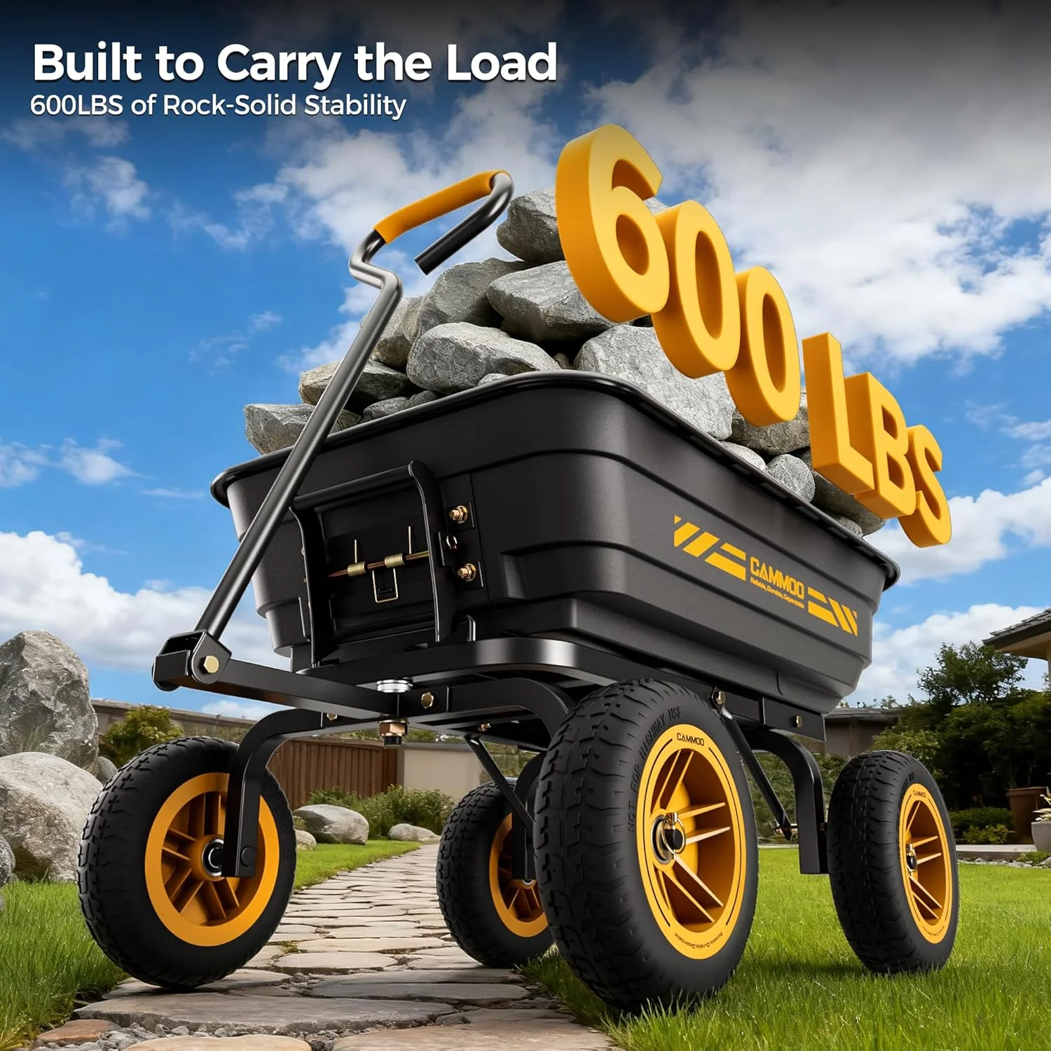 CAMMOO 10-in NO-FLAT TIRES 600lb Heavy-Duty Garden Dump Cart 4 Cu.Ft. Utility Wagon with Quick-Release Dumping & Prime - Image 4