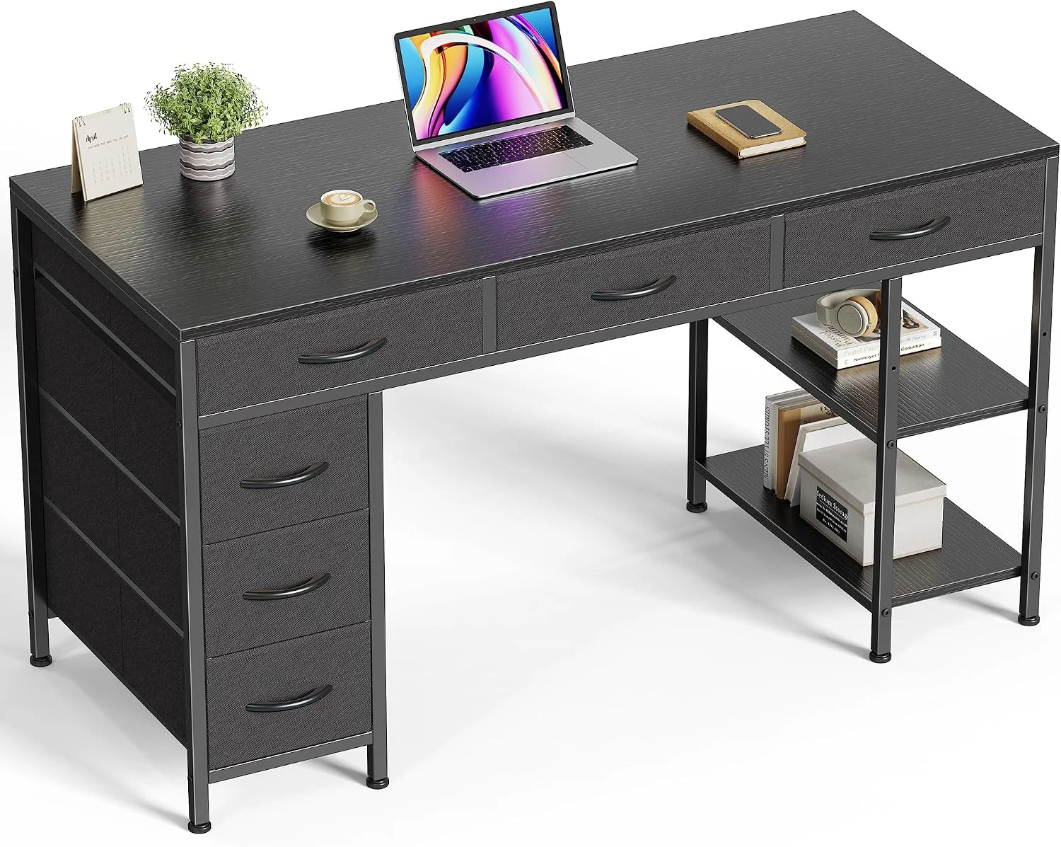 Huuger Computer Desk with 6 Drawers, Office Desk with Shelves, 47inch - Image 8