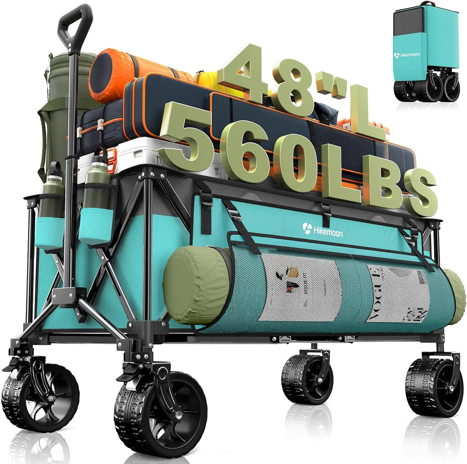 HIKEMOON 48'' Extra Large Collapsible Wagon with Big Wheels, 300L Black, 560LBS Heavy Duty - Image 11