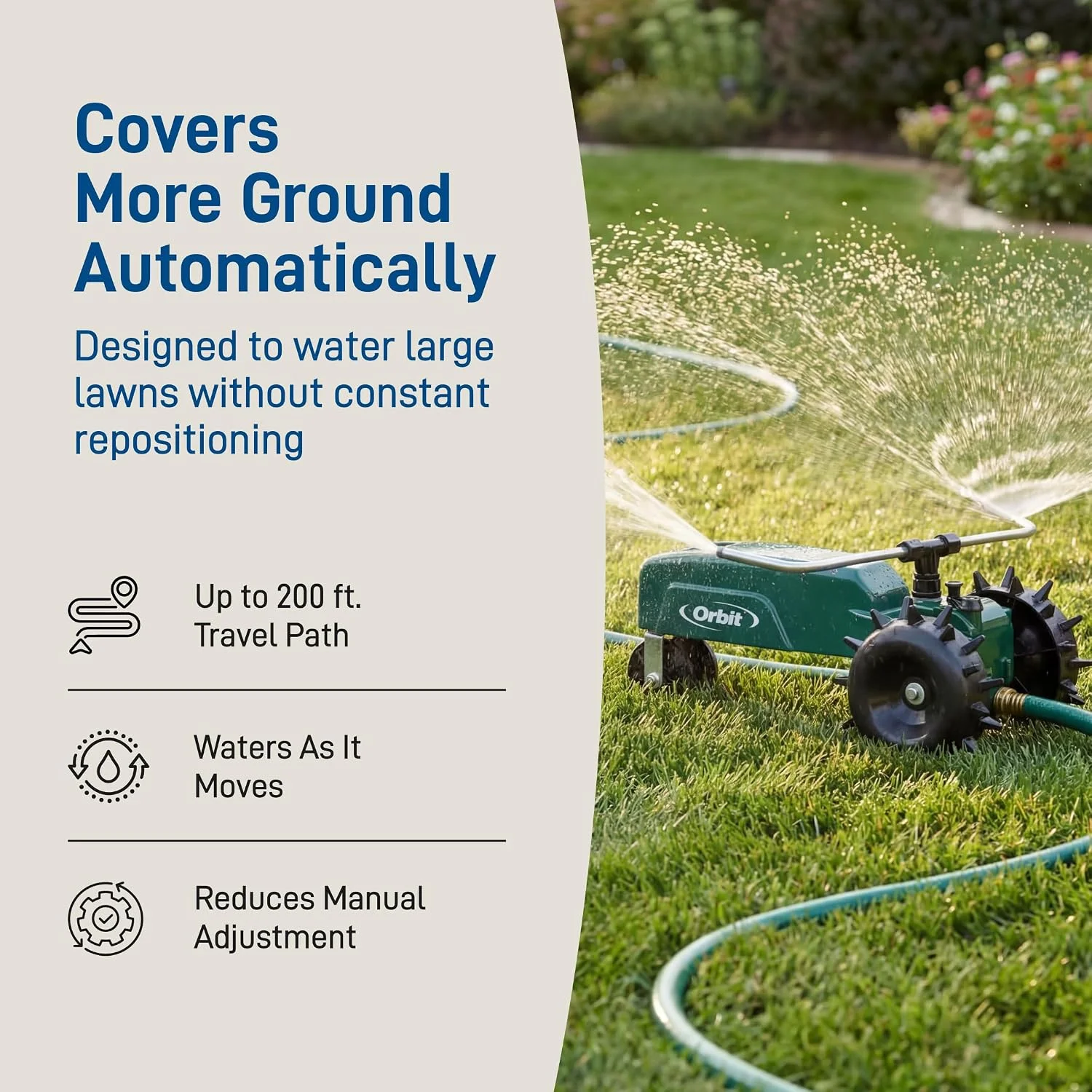 Orbit Traveling Tractor Water Sprinkler, Self-Propelled Traveling Sprinkler for Wide Lawn Coverage - Image 5