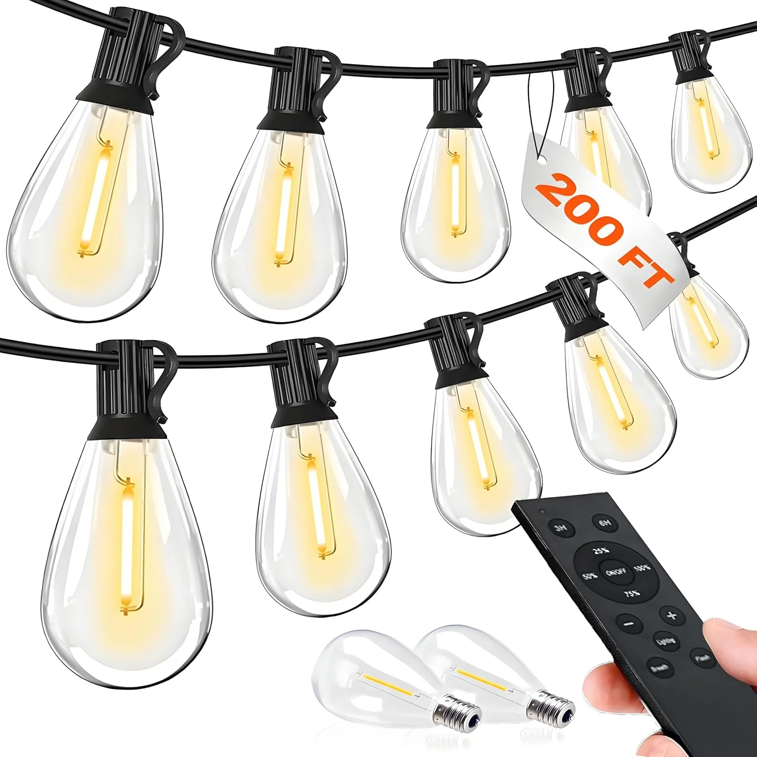 Tenmiro 200FT LED Outdoor String Lights with Remote, 74+2 Shatterproof Bulbs Dimmable Timing 3 Light Modes Outside Patio - Image 6