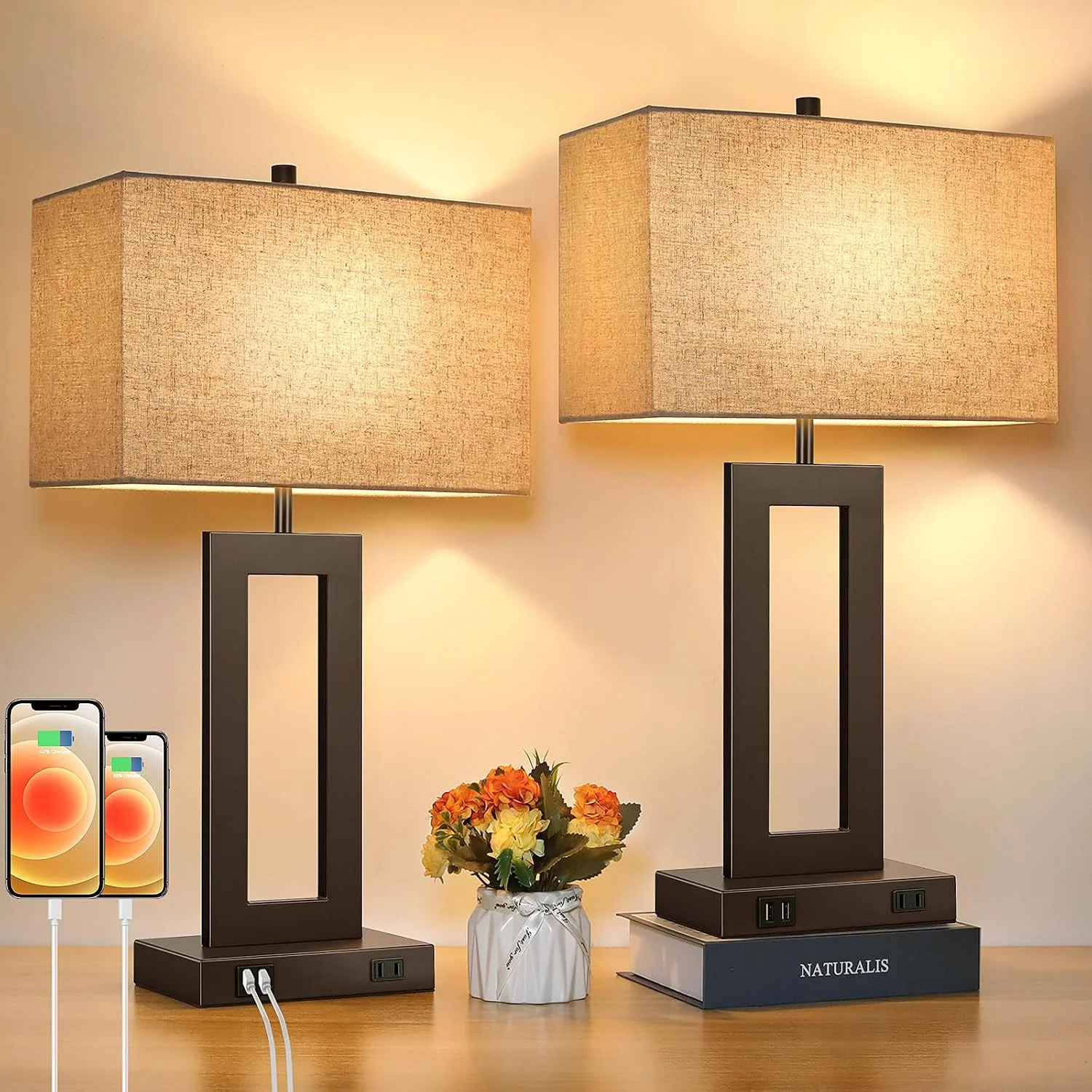 Set of 2 Touch Control Table Lamp with 2 USB Ports, Dimmable - Image 10