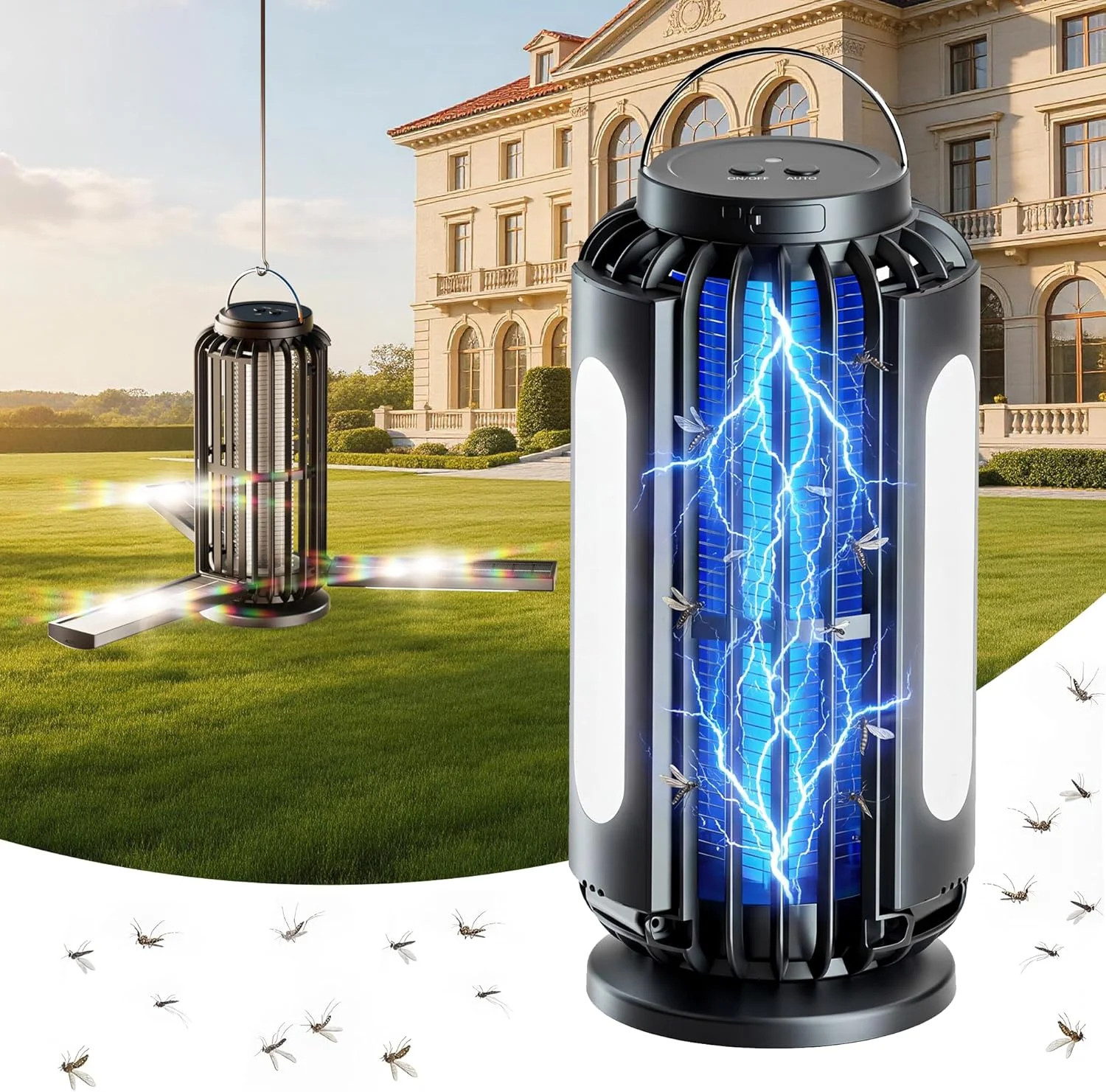 TYPEC 2 Pack Solar Bug Zapper, 3 Solar Charging Panels, 4200V Mosquito Zapper, IP67 Waterproof - Image 2