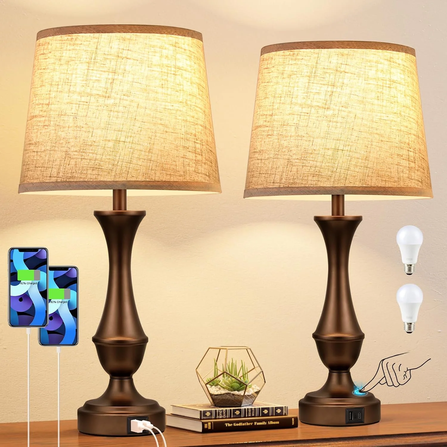 Seealle Touch Lamps for Nightstand, Dimmable, Bulb Included - Image 8