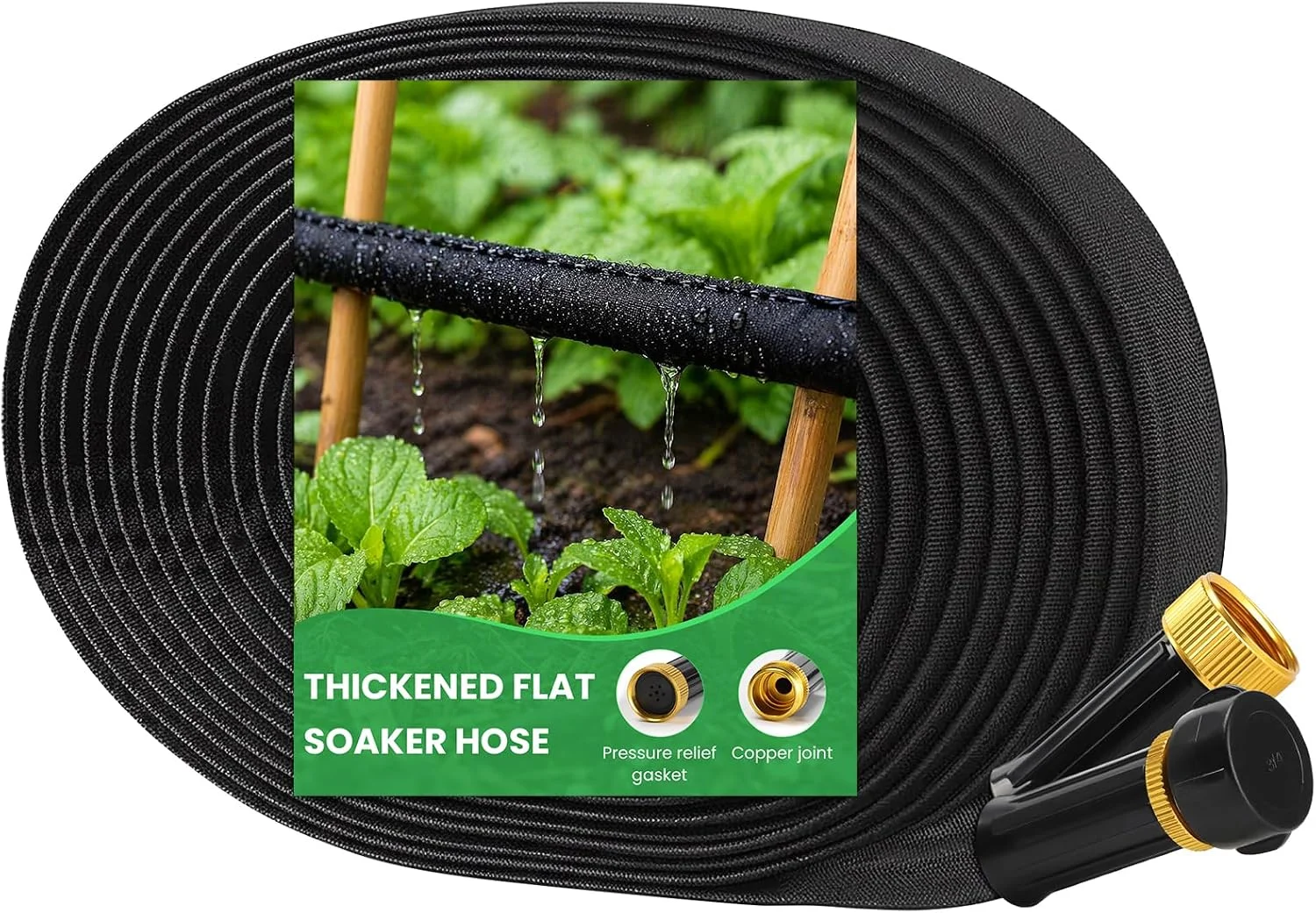 MIXC 2026 Thickened Flat Soaker Hose 200Ft with Copper Joint, Saving 80% Water, 1mm Hose, 360°Swival Handle - Image 3