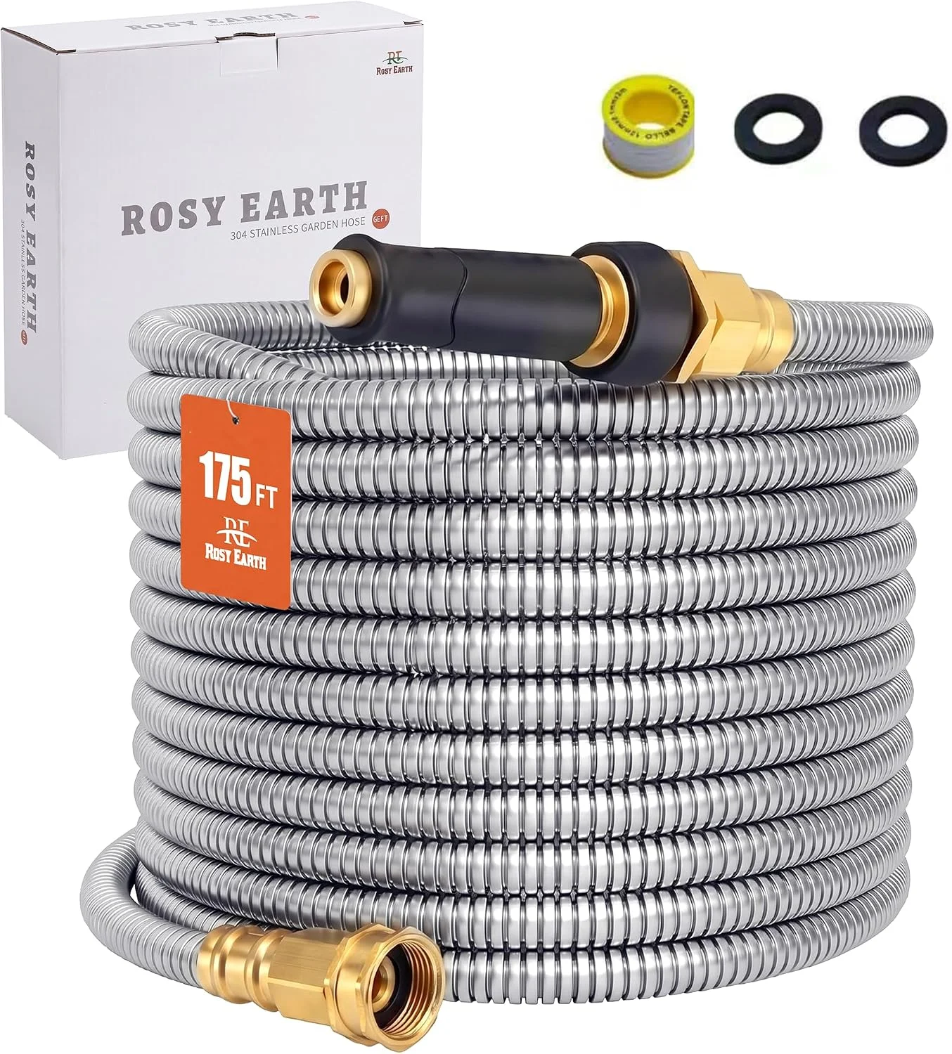 Rosy Earth Stainless Steel Garden Hose 100 FT, Heavy Duty Expandable Water Hose - Image 2