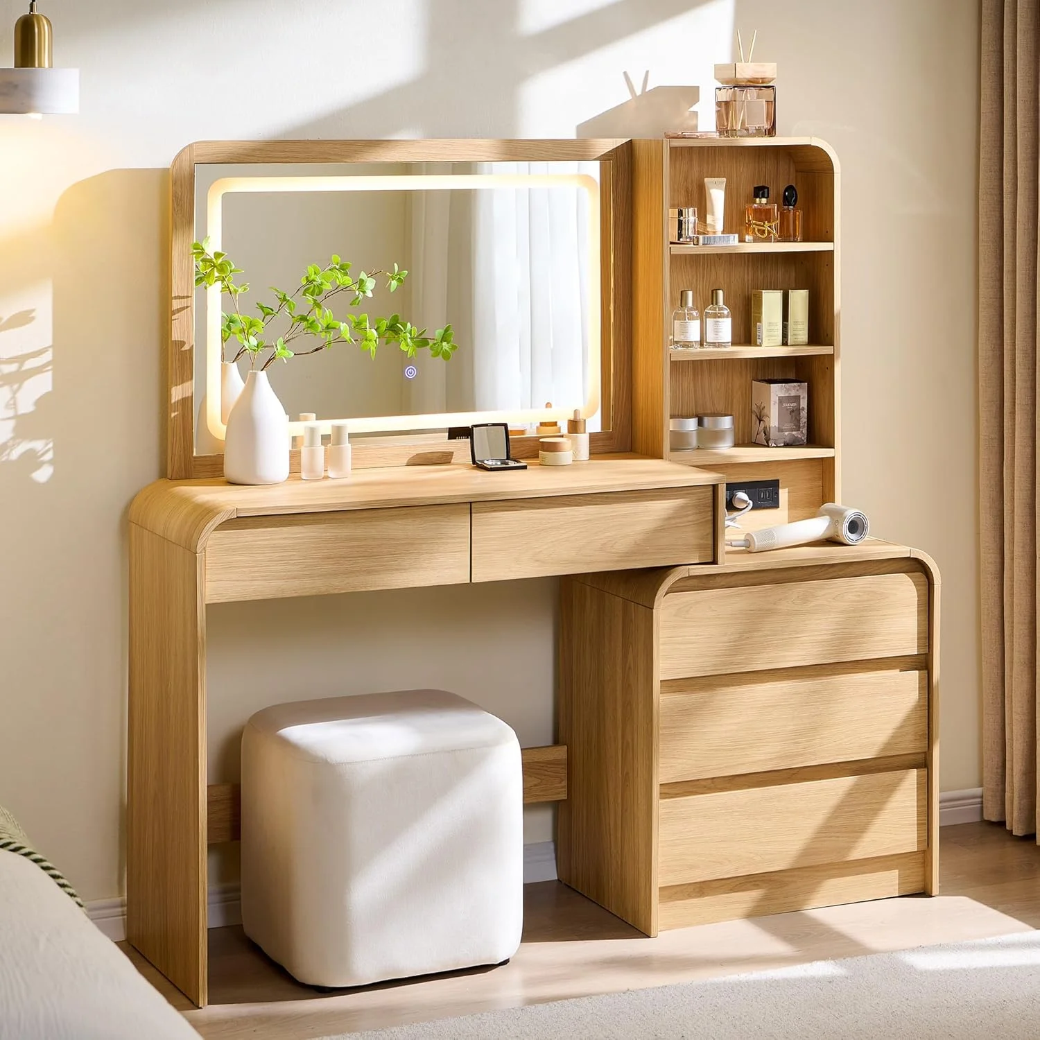 Aitjunz Vanity Desk with Mirror and Lights, 50” Modren Makeup Vanity with 35.43 Mirror and 5 Drawers - Image 5
