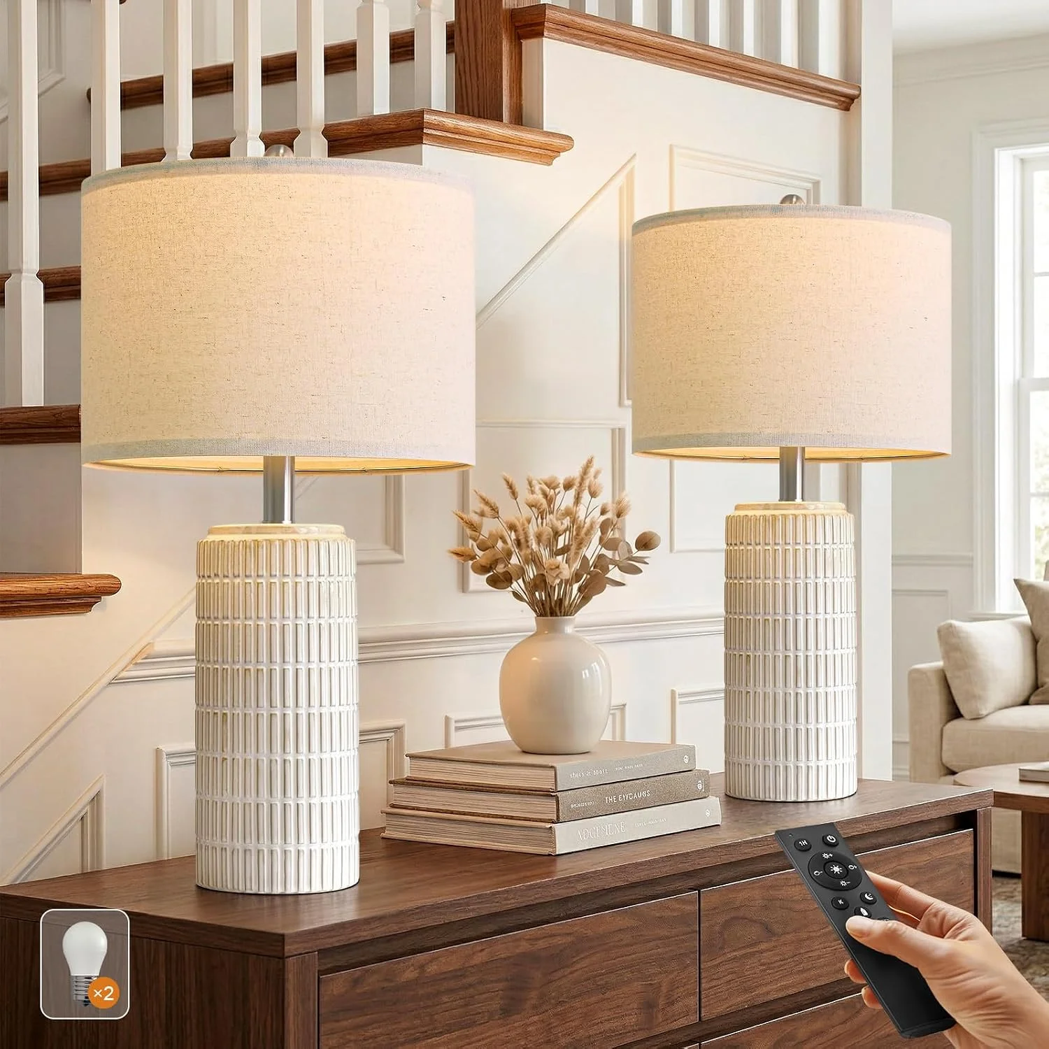 PoKat 23'' Bedside Table Lamp for Bedroom Nightstands, White Modern Bedroom Lamp - Image 4