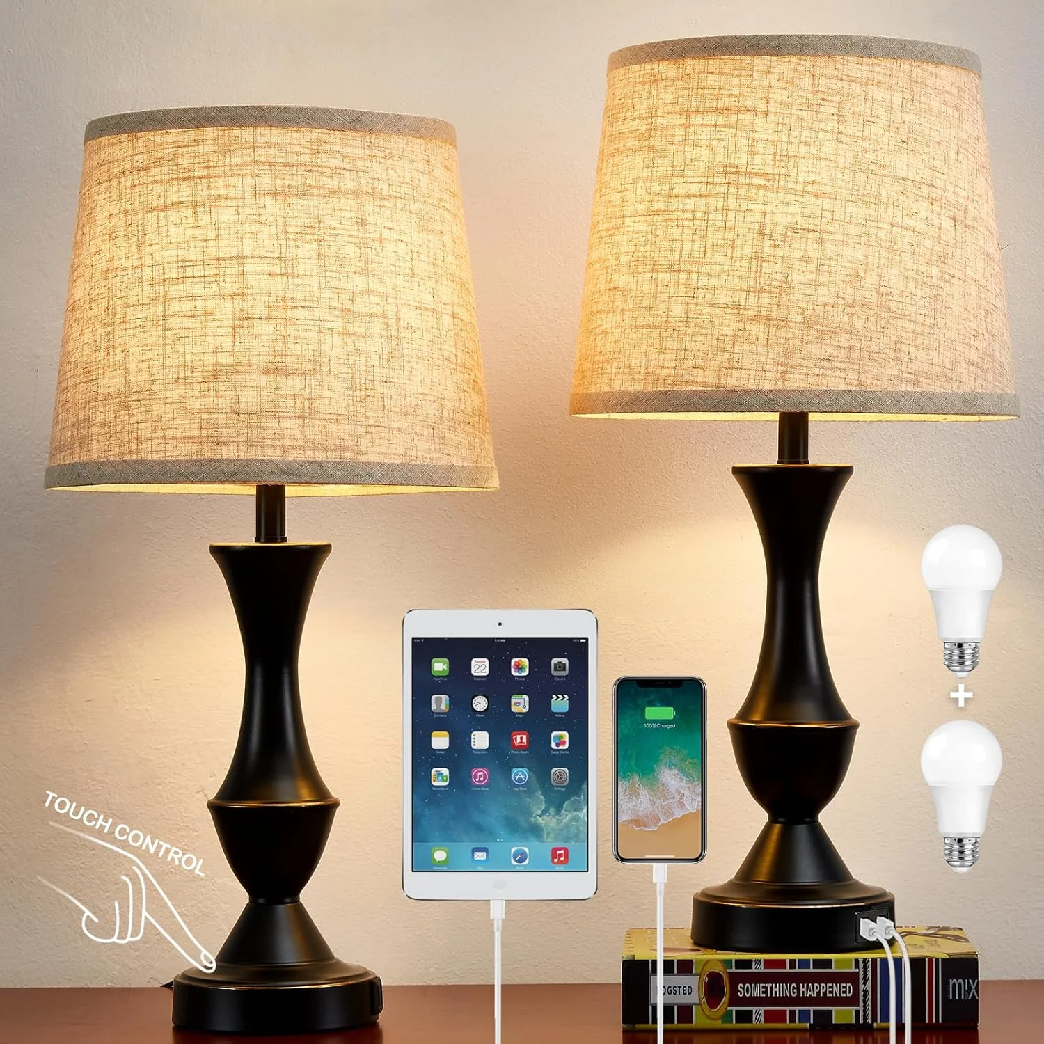 Luvkczc Table Lamp Set of 2, 19 Farmhouse Vintage Bedside Lamps for Living Room & Bedroom - Image 5