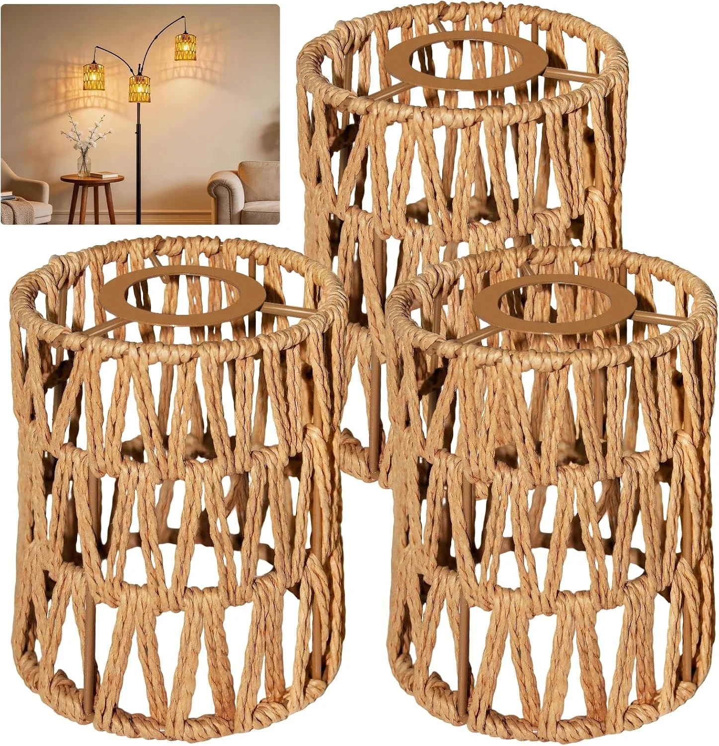LUCORUSC Hanging Light Lamp Shades Boho Rattan Lamp Shades - Image 4