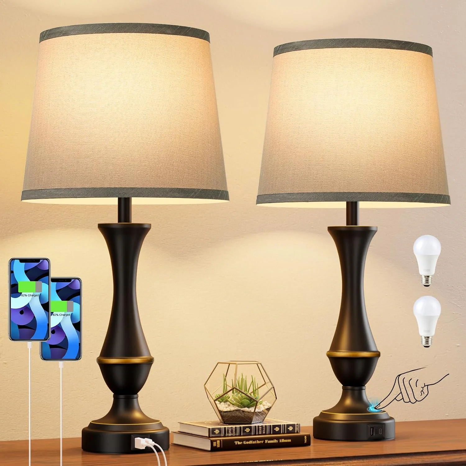 Seealle Touch Lamps for Nightstand, Dimmable, Bulb Included - Image 10