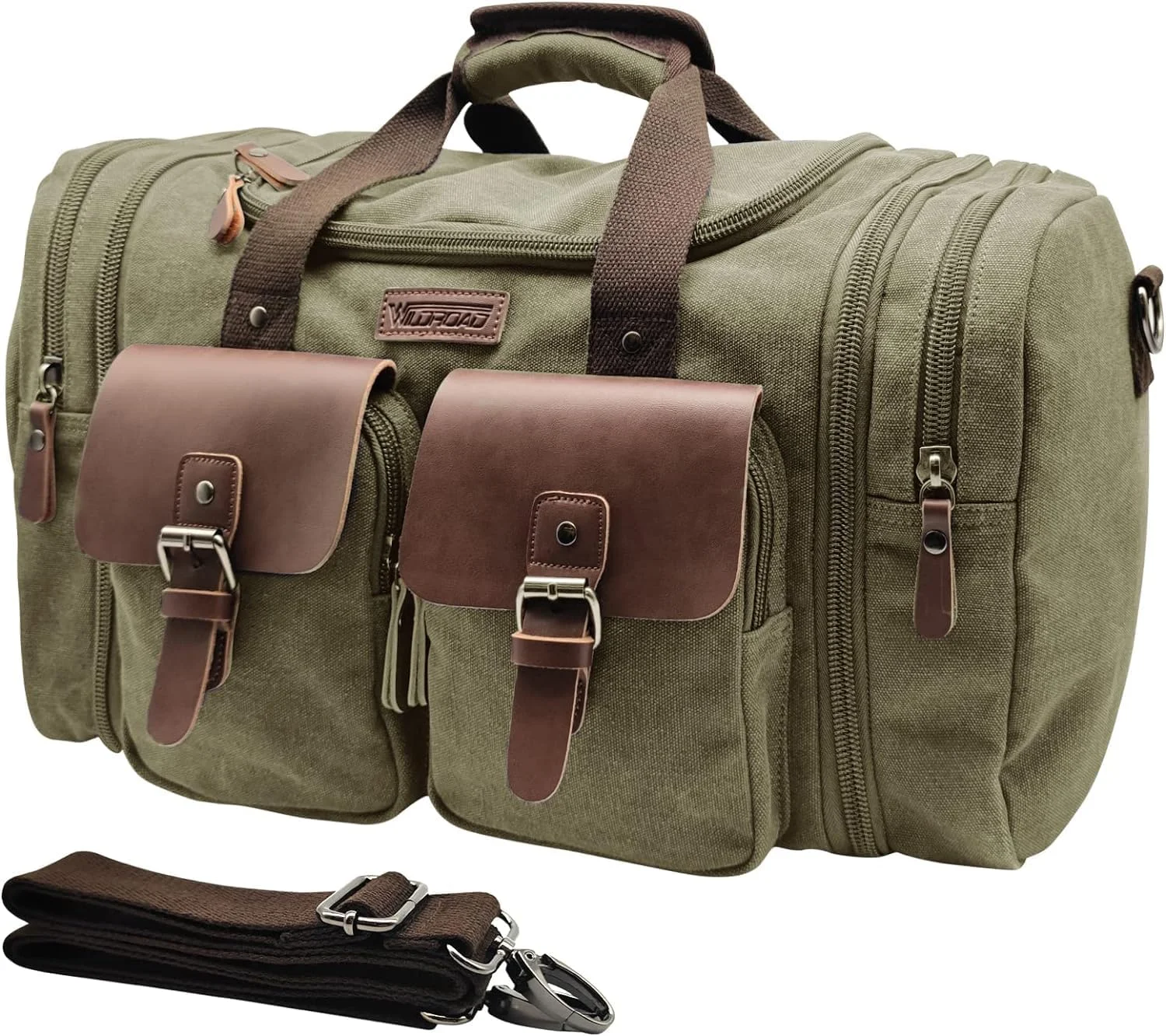 Wildroad Waxed Canvas Duffle Bag - 50L Waterproof Weekender Overnight Travel Bag - Image 12