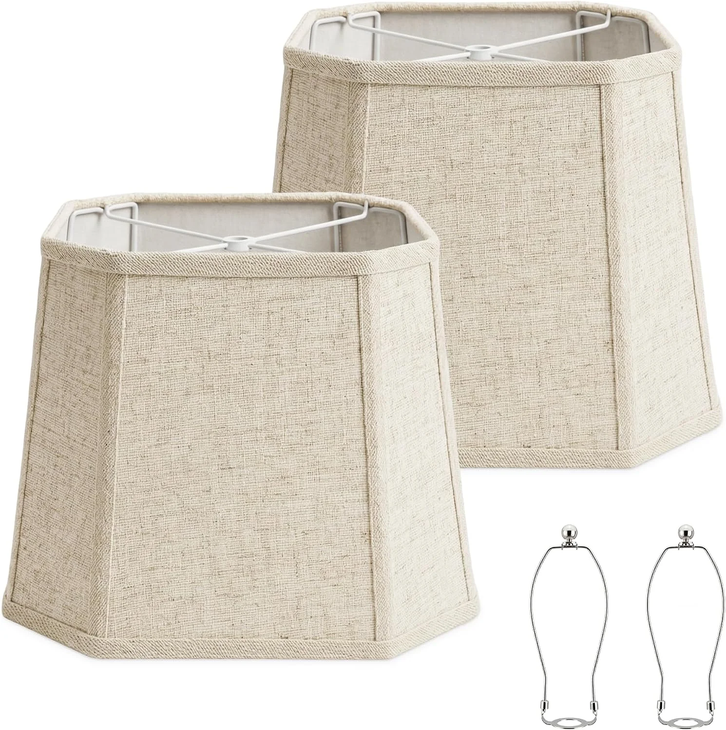 Natural Linen Square Cut Corner Lamp Shades Set of 2 - Image 3