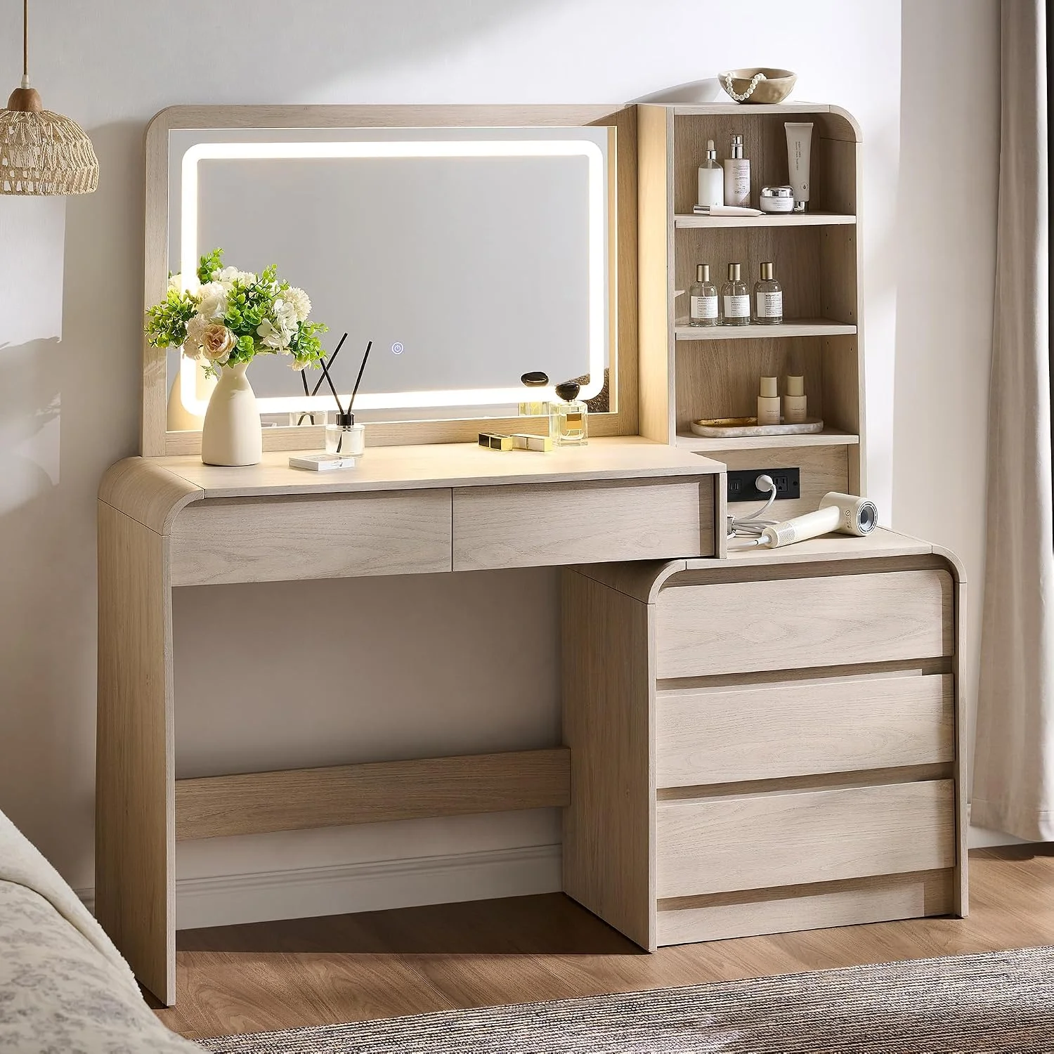Aitjunz Vanity Desk with Mirror and Lights, 50” Modren Makeup Vanity with 35.43 Mirror and 5 Drawers - Image 3
