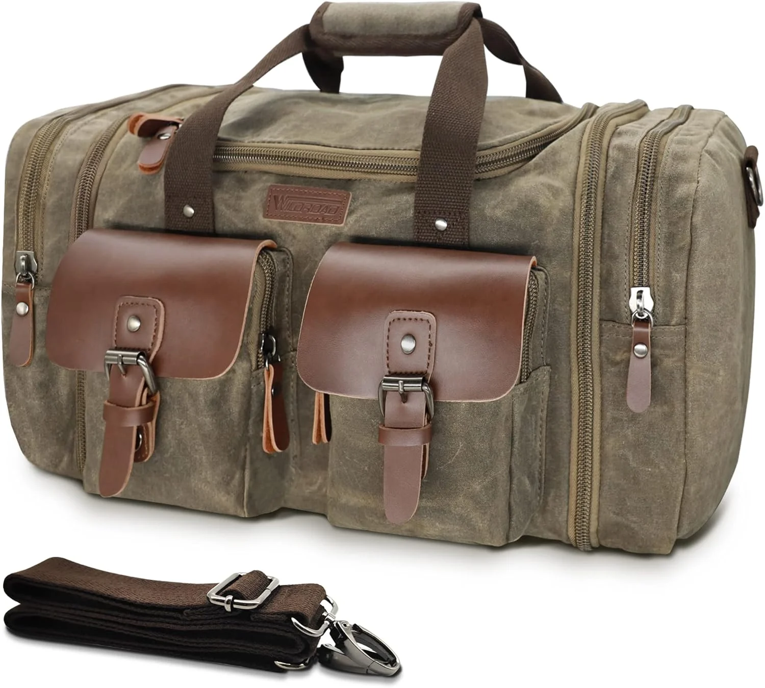 Wildroad Waxed Canvas Duffle Bag - 50L Waterproof Weekender Overnight Travel Bag - Image 17