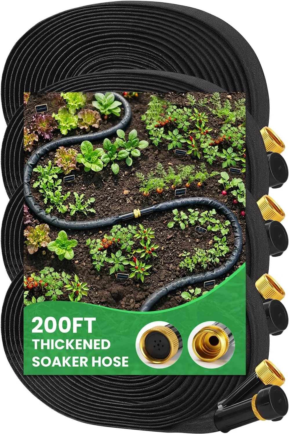 MIXC 2026 Thickened Flat Soaker Hose 200Ft with Copper Joint, Saving 80% Water, 1mm Hose, 360°Swival Handle - Image 2