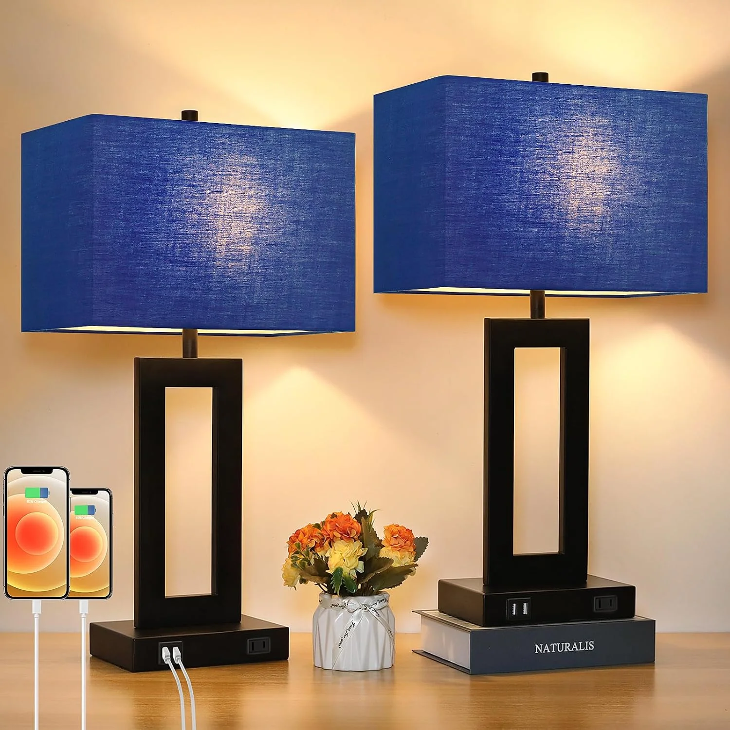 Set of 2 Touch Control Table Lamp with 2 USB Ports, Dimmable - Image 5