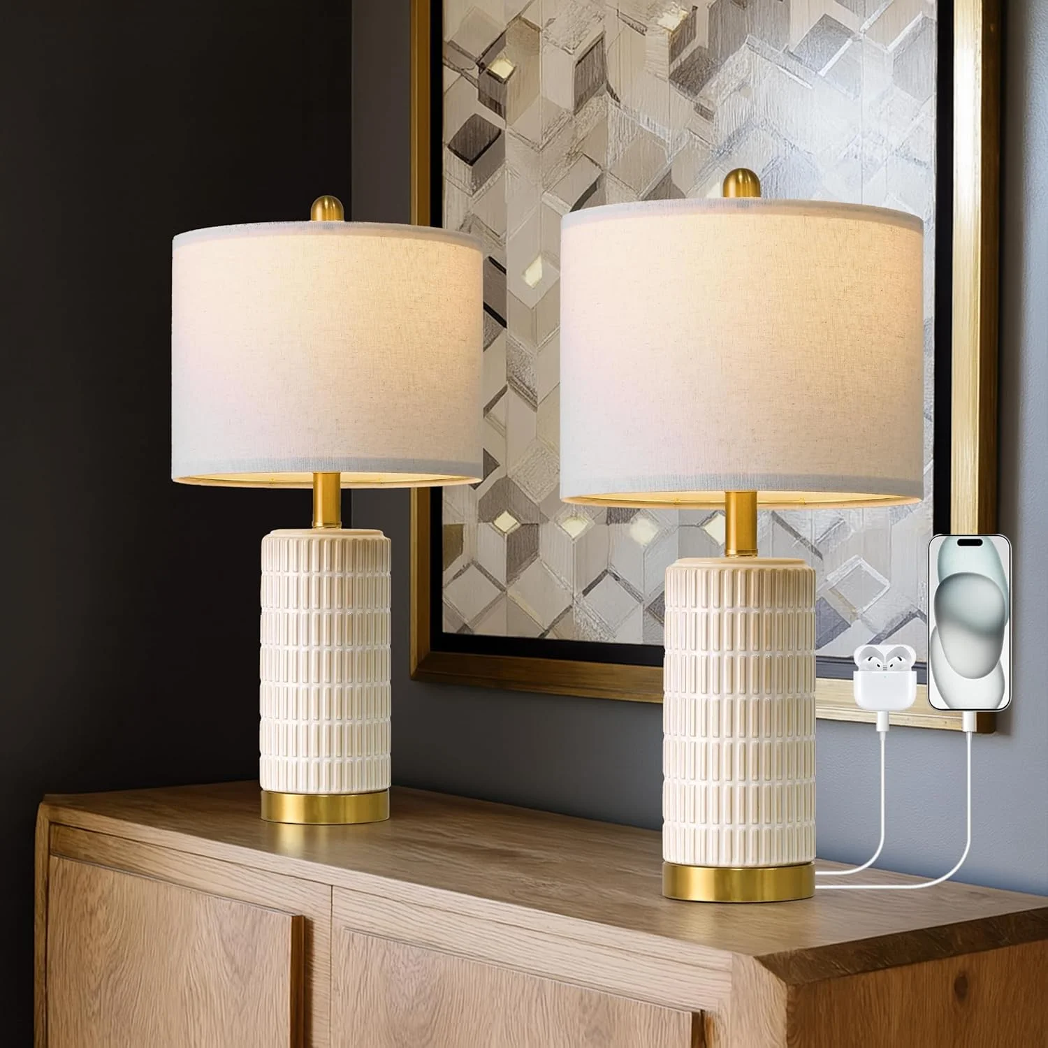 PoKat 20.75 Small Modern Ceramic Table Lamps Set of 2 - Image 5