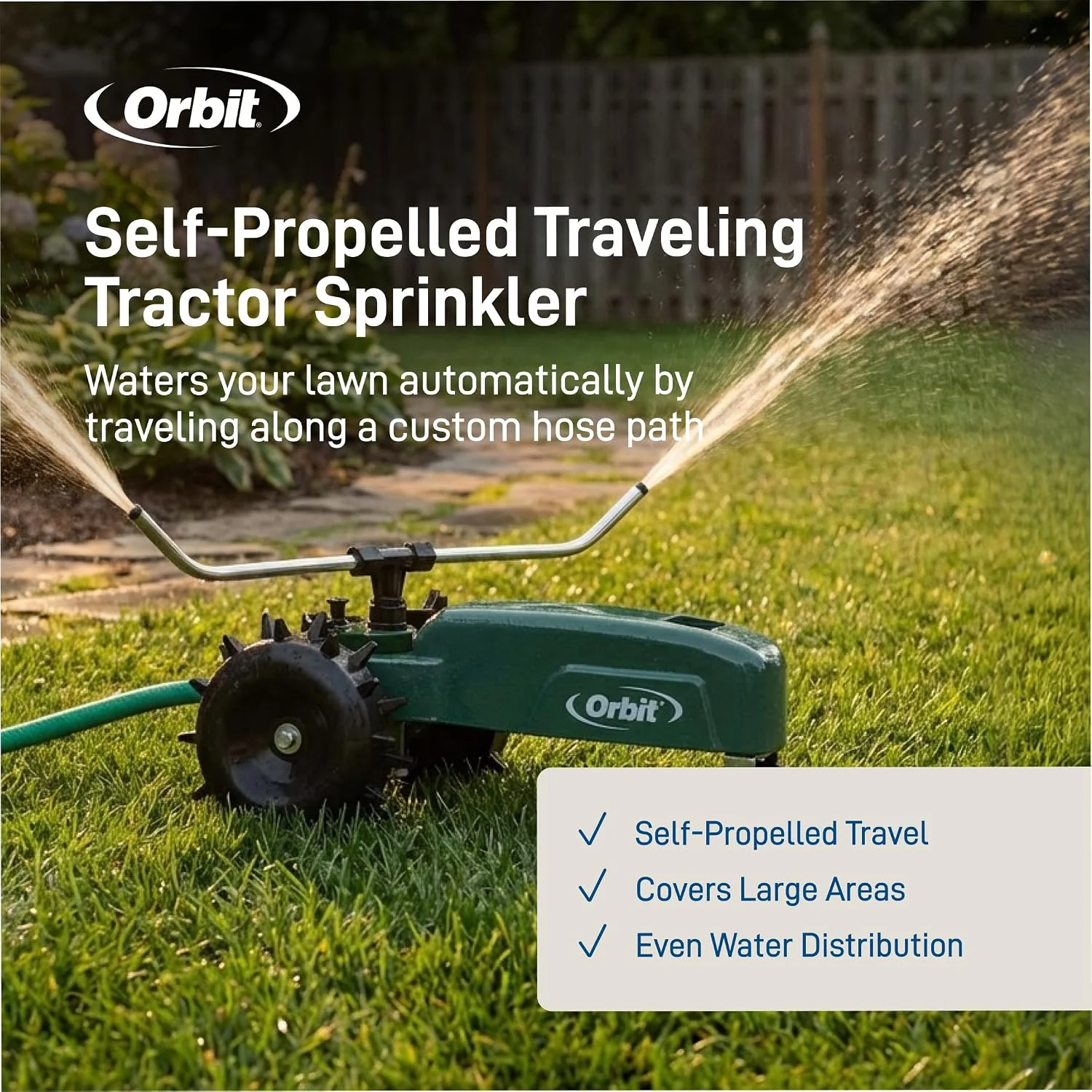 Orbit Traveling Tractor Water Sprinkler, Self-Propelled Traveling Sprinkler for Wide Lawn Coverage - Image 3