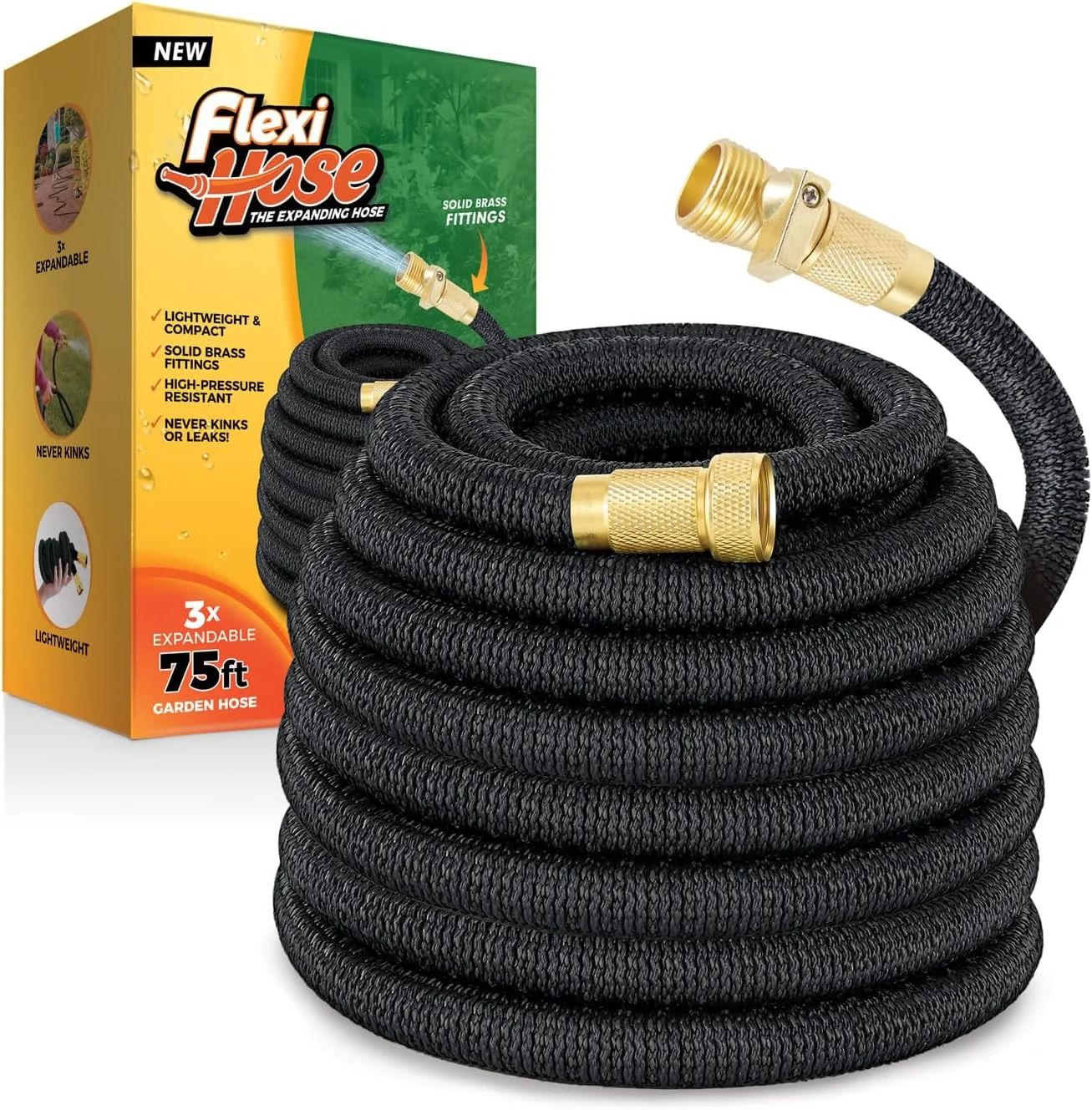 Flexi Hose Lightweight Expandable Garden Hose, 100FT -Retractable Garden Hose, 3/4 Inch Solid Brass Fittings and Double - Image 2