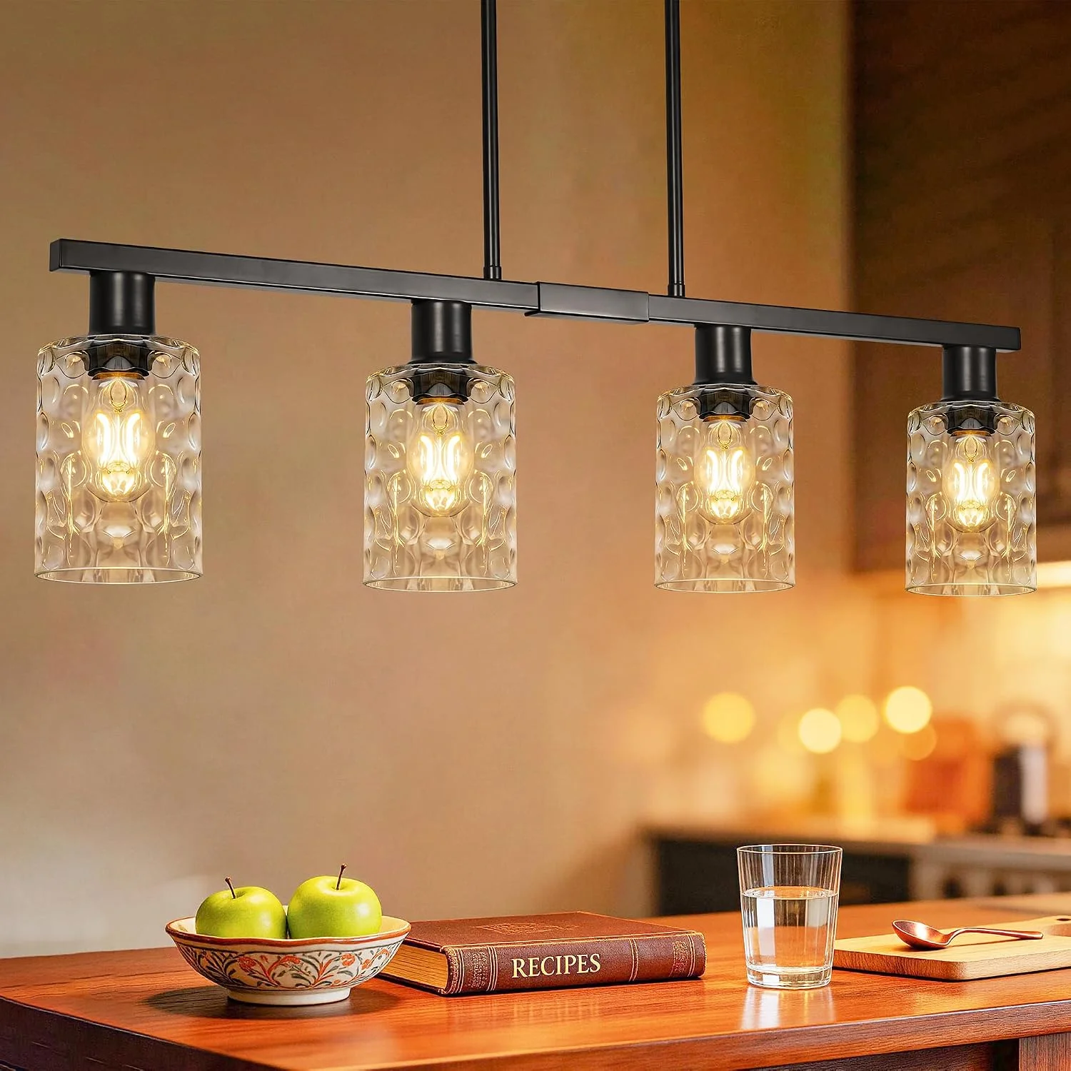 4-Light Kitchen Island Lighting, Farmhouse Chandelier with Adjustable Height & Clear Glass Shades - Image 4