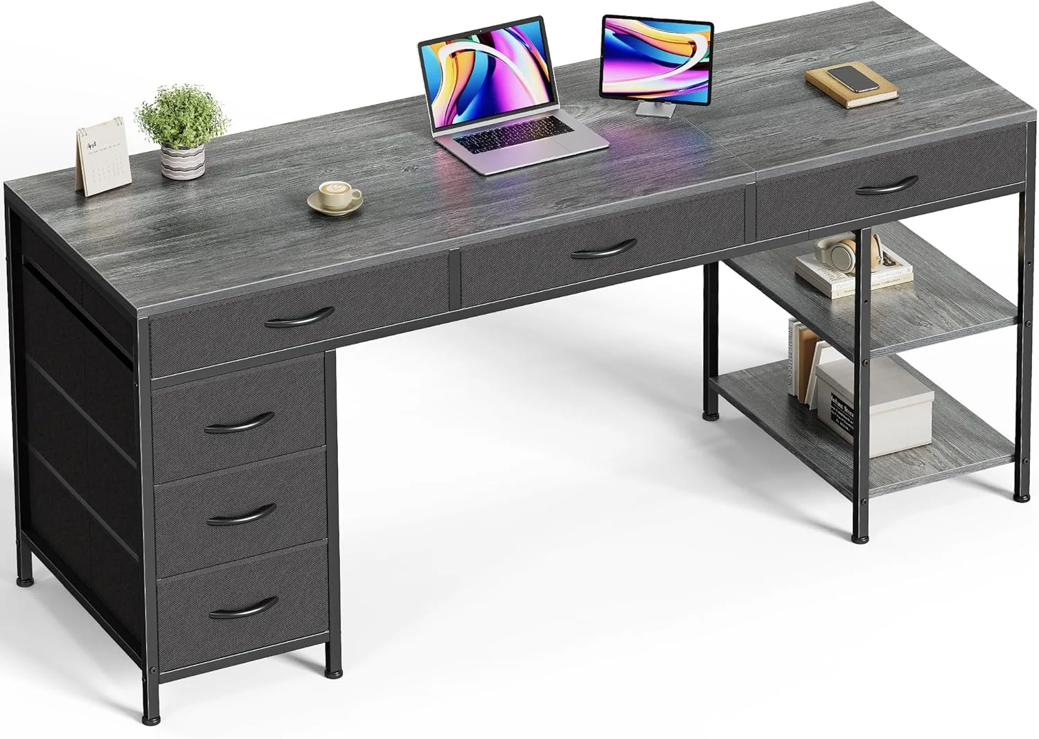 Huuger Computer Desk with 6 Drawers, Office Desk with Shelves, 47inch - Image 9