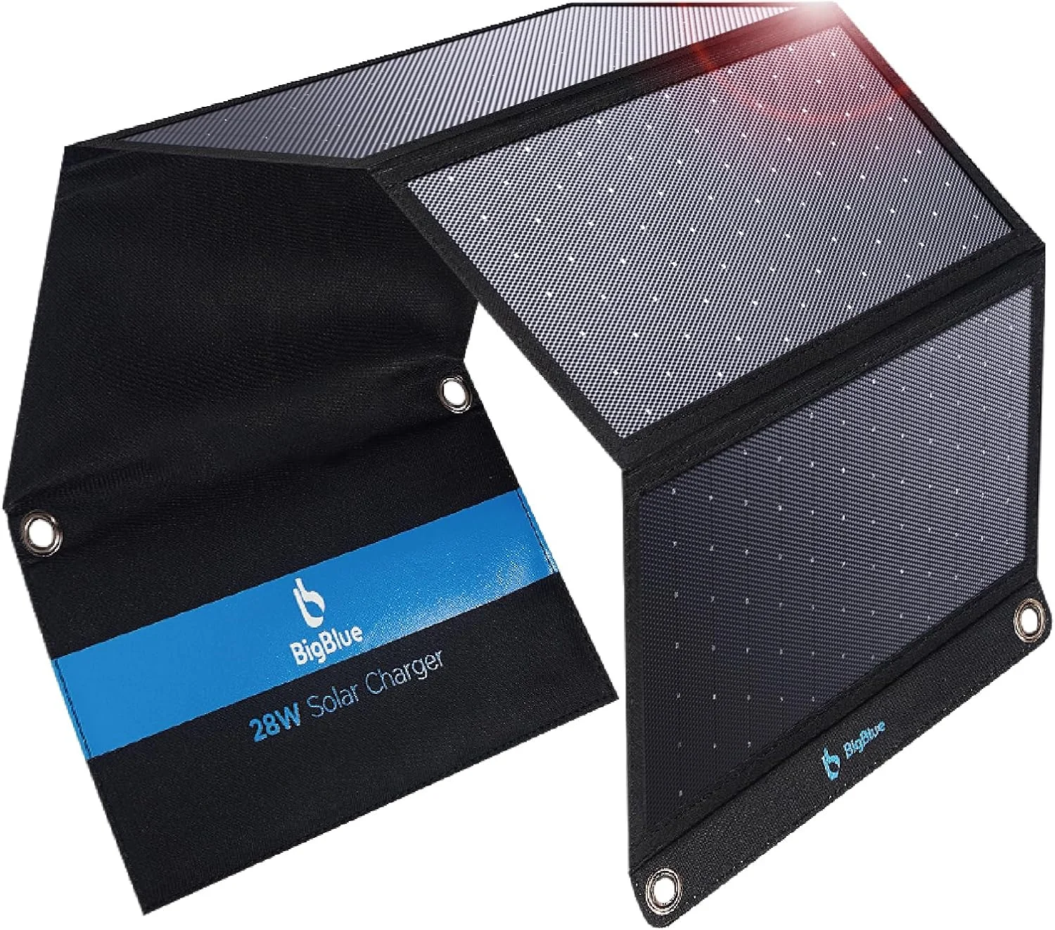 BigBlue 28W Solar Panel Charger with Dual USB-C and USB-A, Portable Solar Phone Charger for Camping