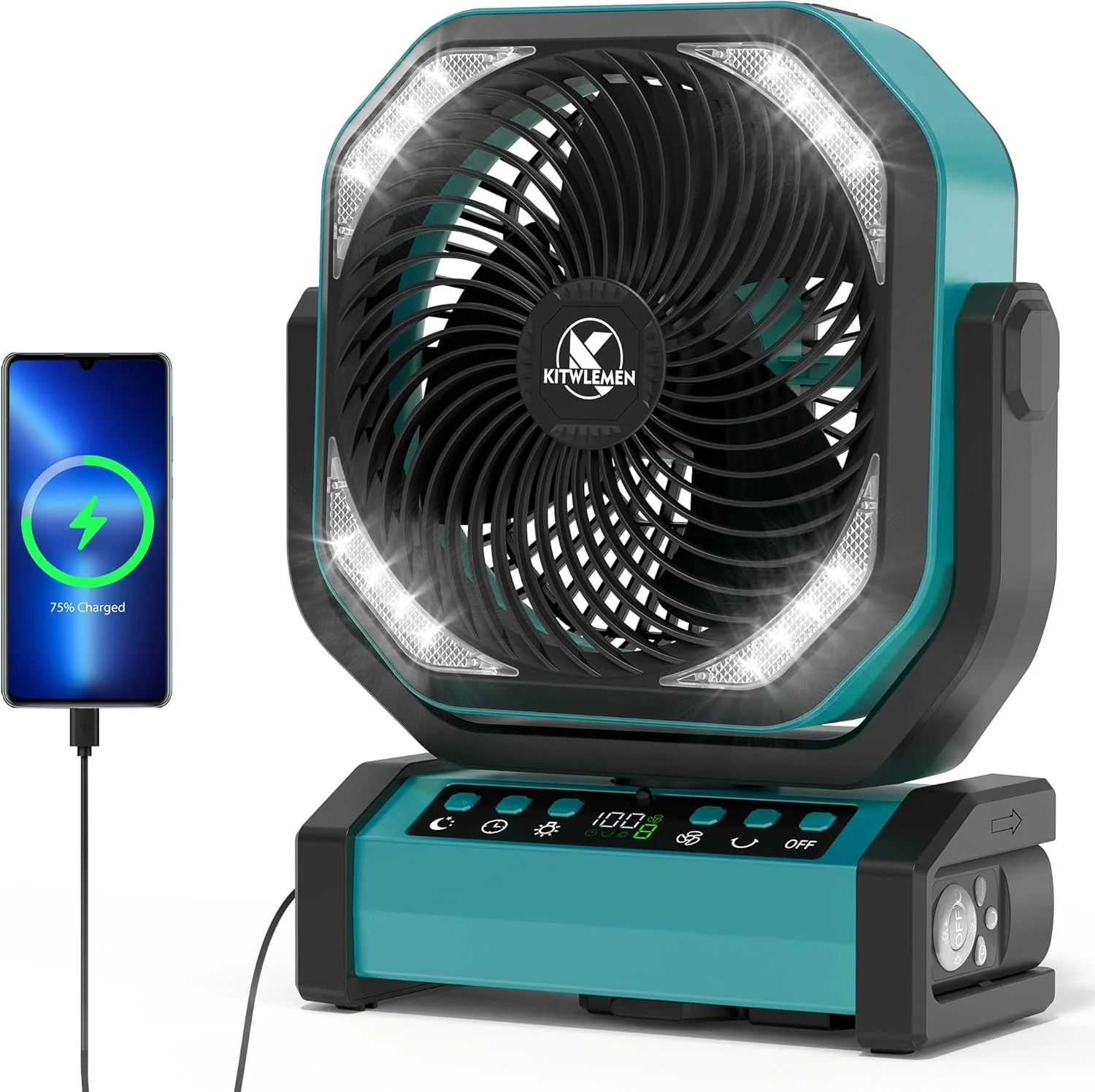 Camping Fan with Light, 20000mAh Rechargeable Battery Tent Fan, 112Hrs Max, 8 Speeds, 270° Pivot & Hook for Garage - Image 3