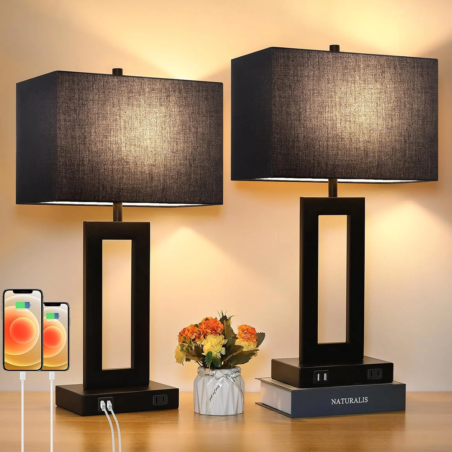 Set of 2 Touch Control Table Lamp with 2 USB Ports, Dimmable - Image 6
