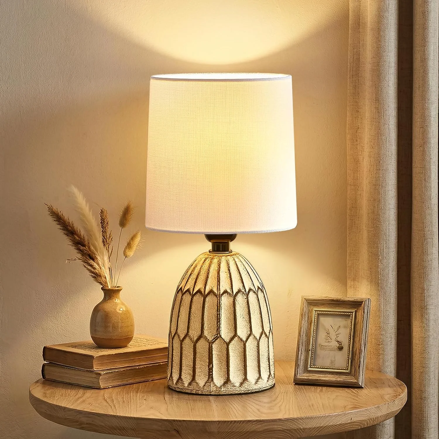 EJIAXIN Table Lamps Set of 2-13.5 Small Boho Lamp, Farmhouse Rustic Ceramic Table Lamp for Bedroom - Image 6