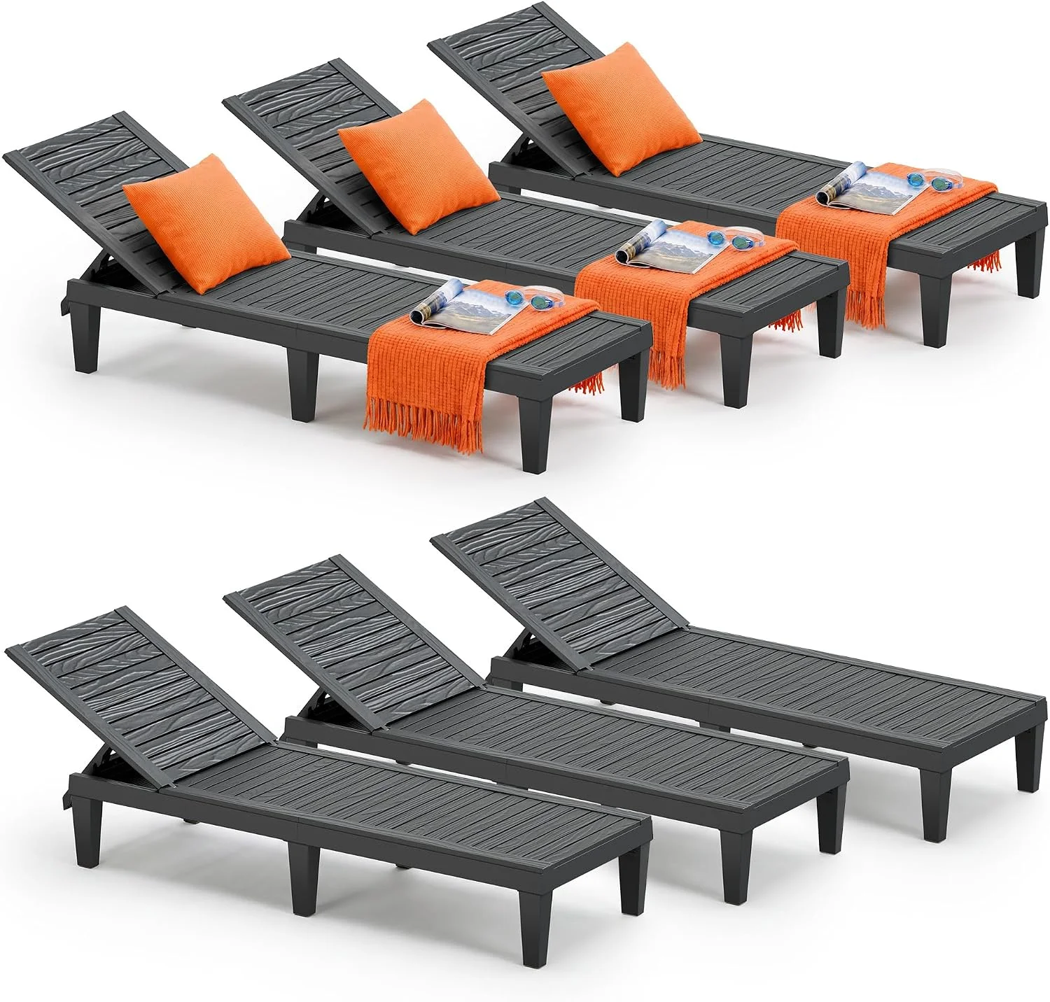 NBYSGO Outdoor Lounge Chairs Set of 2, 5-Position Adjustable Tanning Chairs with Wood Grain - Image 7