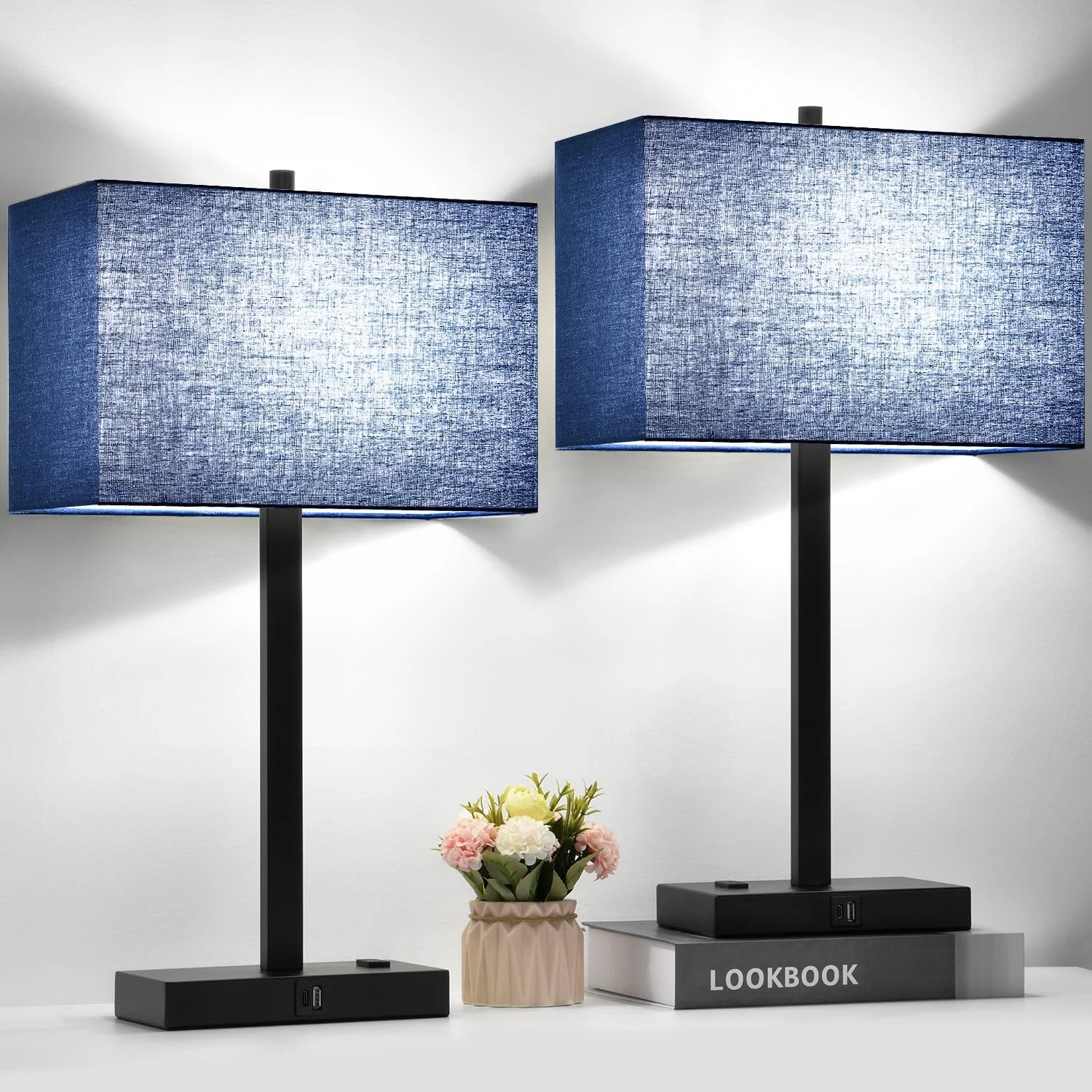 21 Touch Bedside lamps with 2 USB & AC Outlets, Dimmable, Bulb Included - Image 11