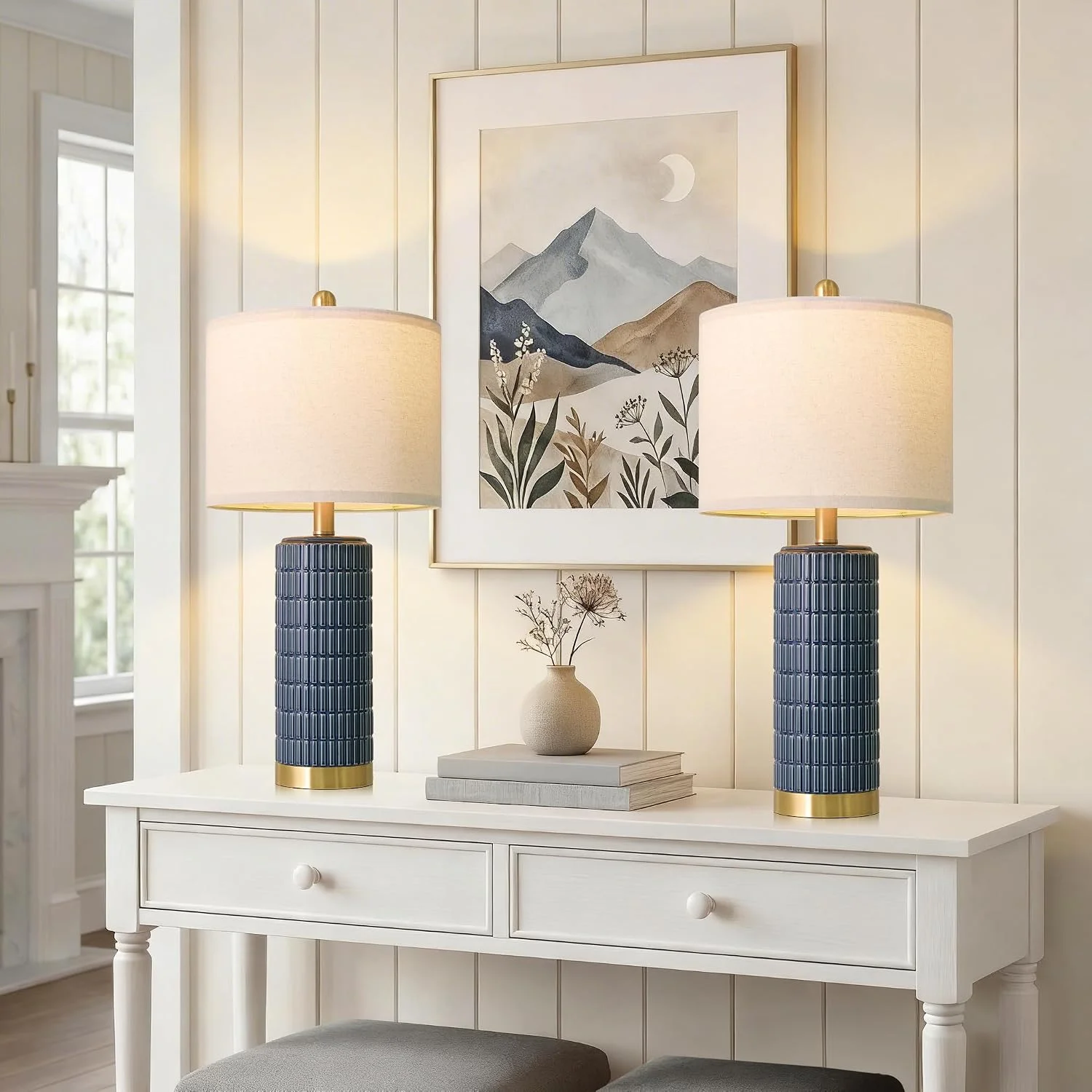 PoKat Small Bedside Table Lamps Set of 2 for Bedroom Living Room, 21.5'' Modern Ceramic Nightstand Lamps with Gold Base - Image 4
