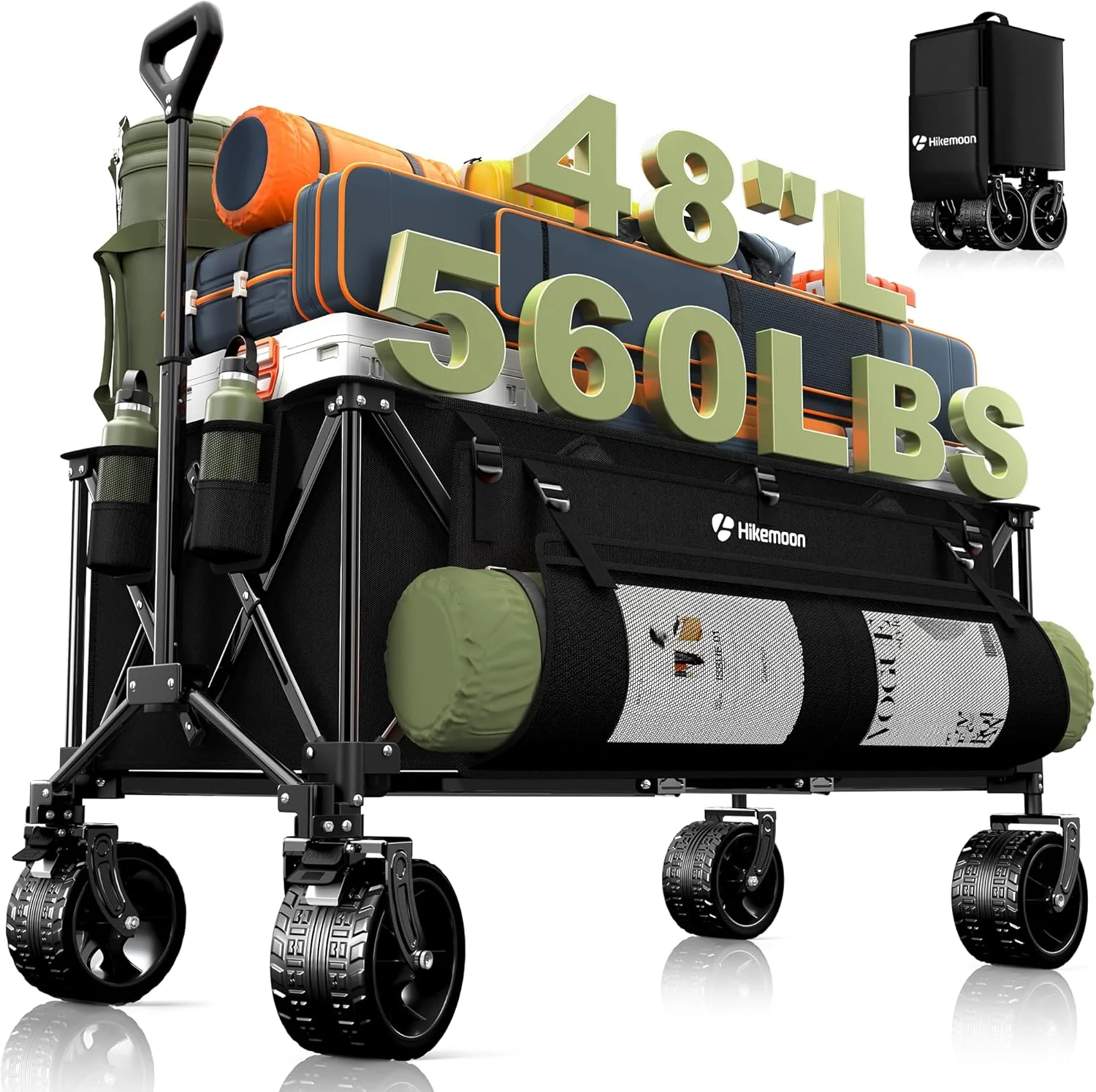 HIKEMOON 48'' Extra Large Collapsible Wagon with Big Wheels, 300L Black, 560LBS Heavy Duty - Image 8