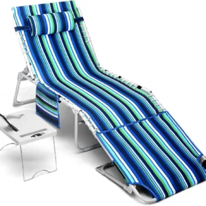 3-in-1 Beach Chair Face Holes, Lounge Chair Outdoor with Folding Side Table, 5-Position Recliner, Max 330lbs
