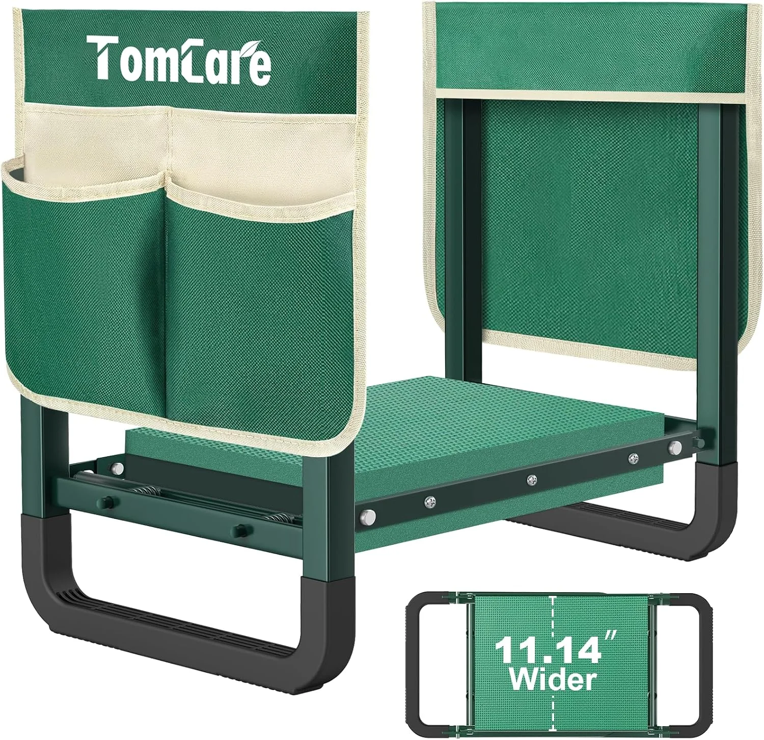 TomCare Garden Kneeler and Seat 11.12” Wider Larger Soft Kneeling Pad Garden Bench with 2 Large Tool Pouches Heavy Duty