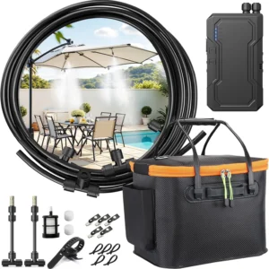 Ausic Portable Misting System for Outside Patio, Outdoor Water Cooling Mister with Battery Powered Pump (Max 8Hrs)