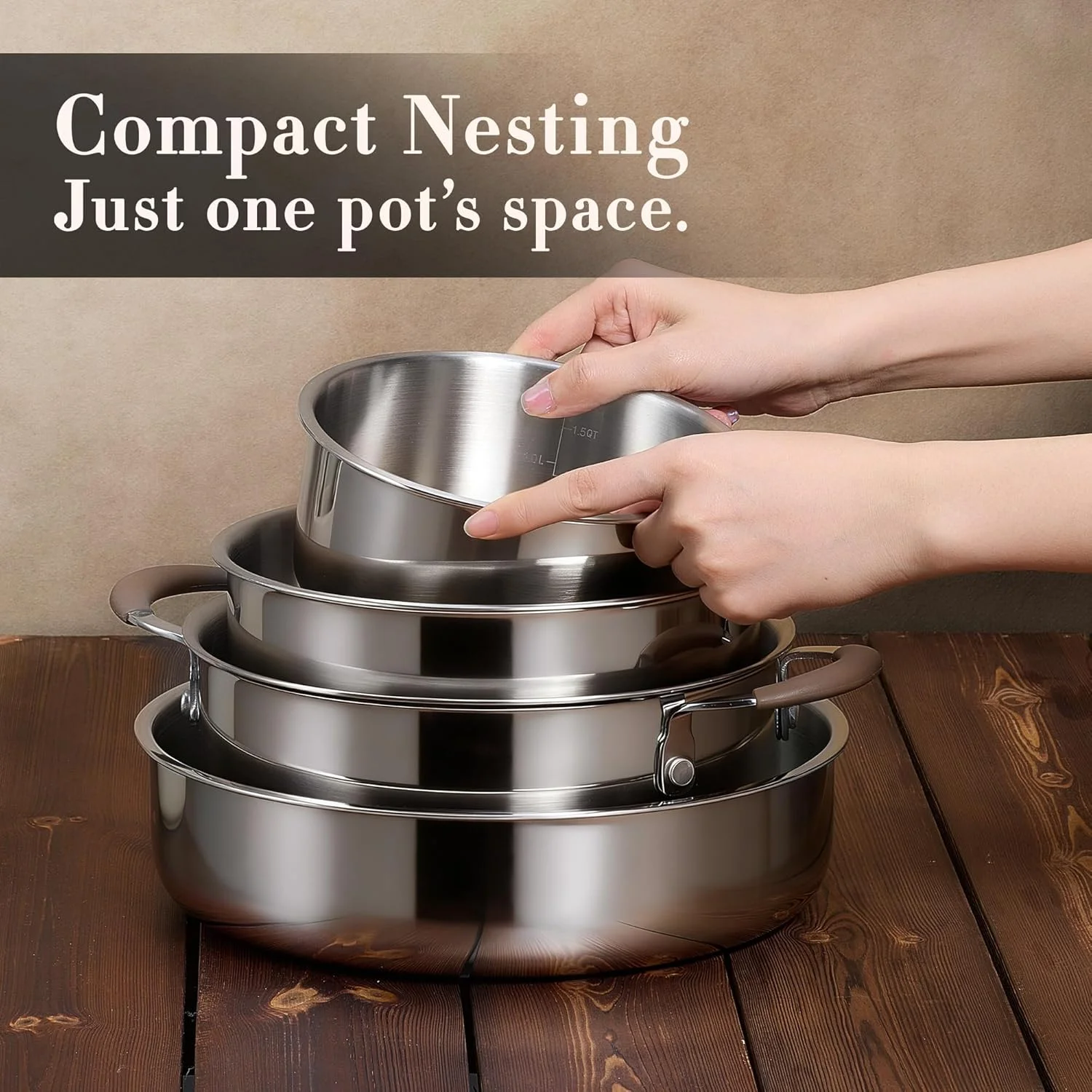CAROTE 19pcs Stainless Steel Cookware Set with Detachable Handle, Pots and Pans Set - Image 8
