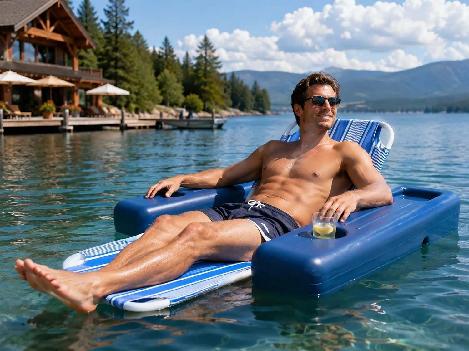 Poolmaster Caribbean Retro Floating Chaise Pool Lounge Chair for Adults - Image 2