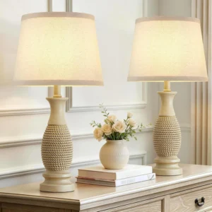 EJIAXIN Table Lamps Set of 2-21.6 Resin Farmhouse Bedside Lamps for Bedroom Living Room, Rotary Switch