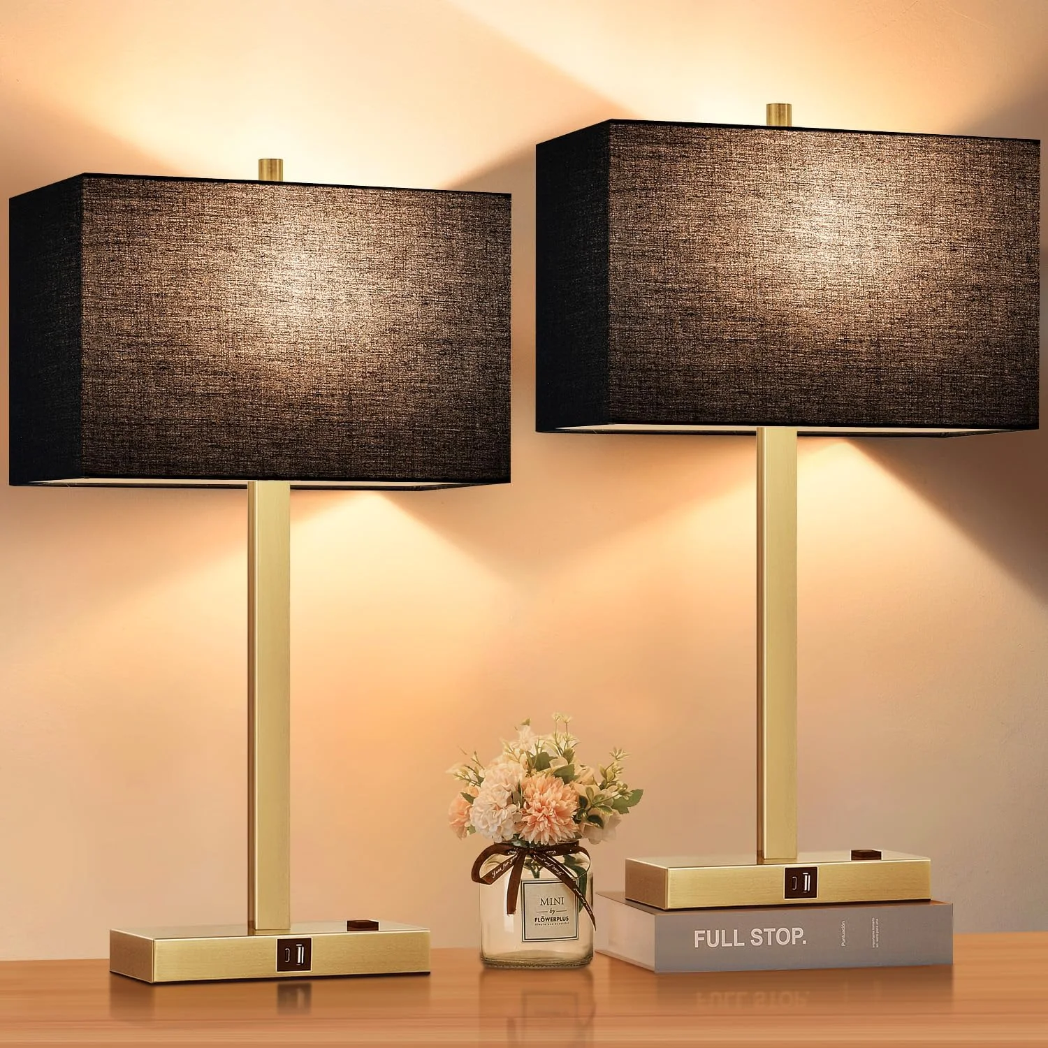 21 Touch Bedside lamps with 2 USB & AC Outlets, Dimmable, Bulb Included - Image 4